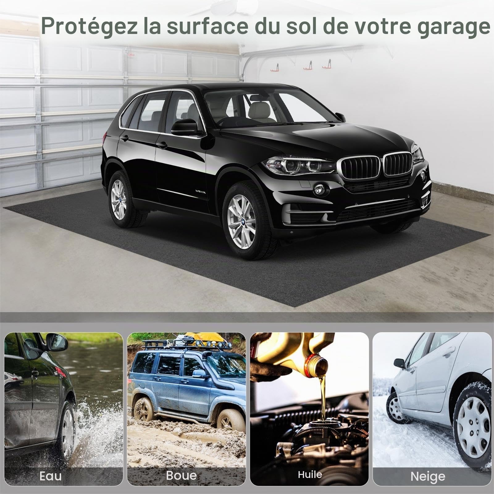 SOARS Tapis de Sol Garage Absorbant Boue, Huile et Eau 252,5 X 221 CM