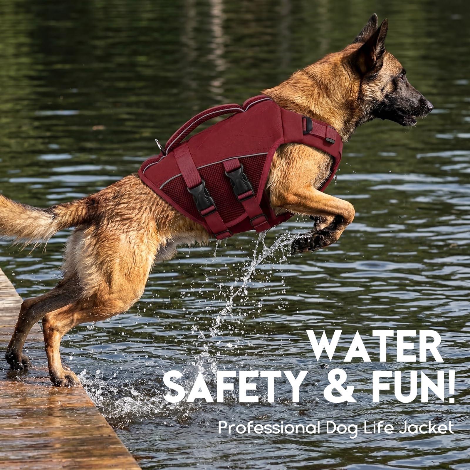 ASENKU Chaleco Salvavidas para Perros con Asa de Rescate, Cinturón Reflectante y Anilla D - Arnés Flotante con Panel Ventilado de Malla en el Vientre para Natación, Paseo en Barco, Seguridad en Agua