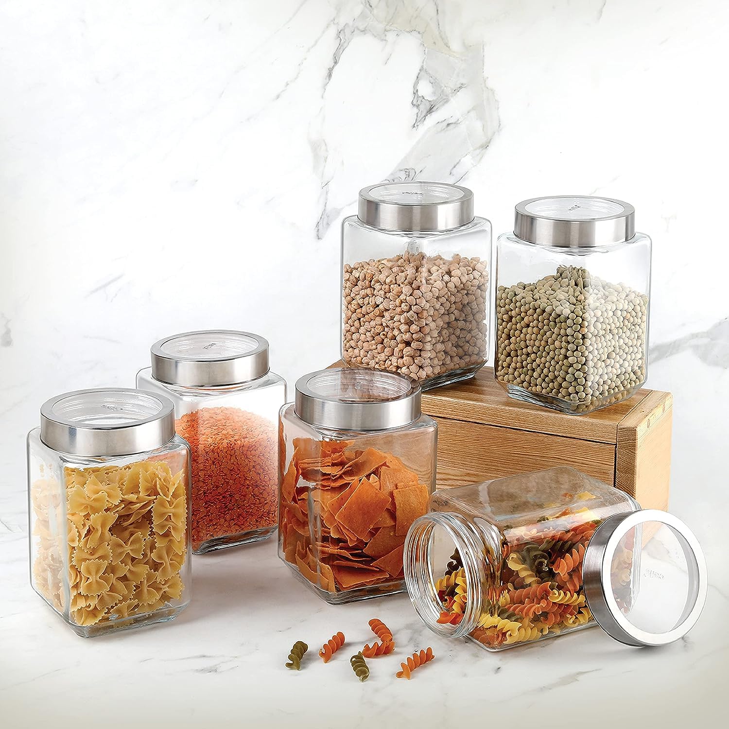 CELLO Qube Fresh Glass Storage Jar for Kitchen Set of 6 Pcs, 800 ml Transparent | Fridge Safe Airtight Leadfree Toughened Glass Kitchen Storage Containers Set For Beans, Whole Grains Spices Dry Fruits