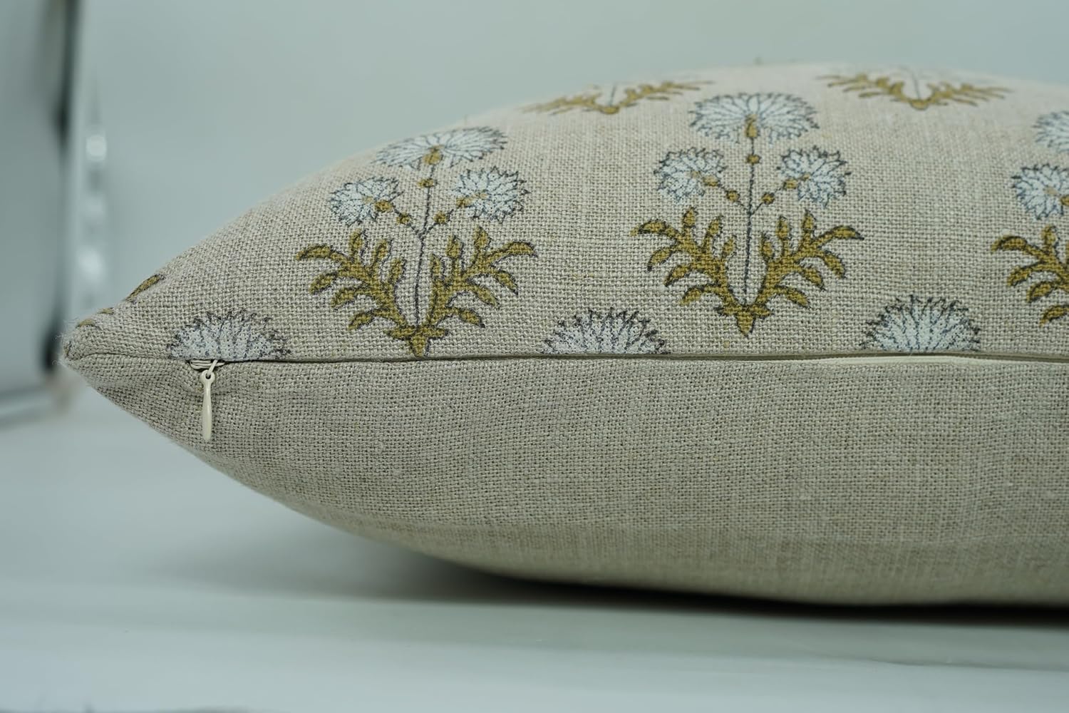 Block Art Print Pure Linen 14x14 Inch Throw Vintage Pillowcase Cushion Cover Decoration for Sofa Couch, Bed, Farmhouse, Living Room (Rishi-Green)