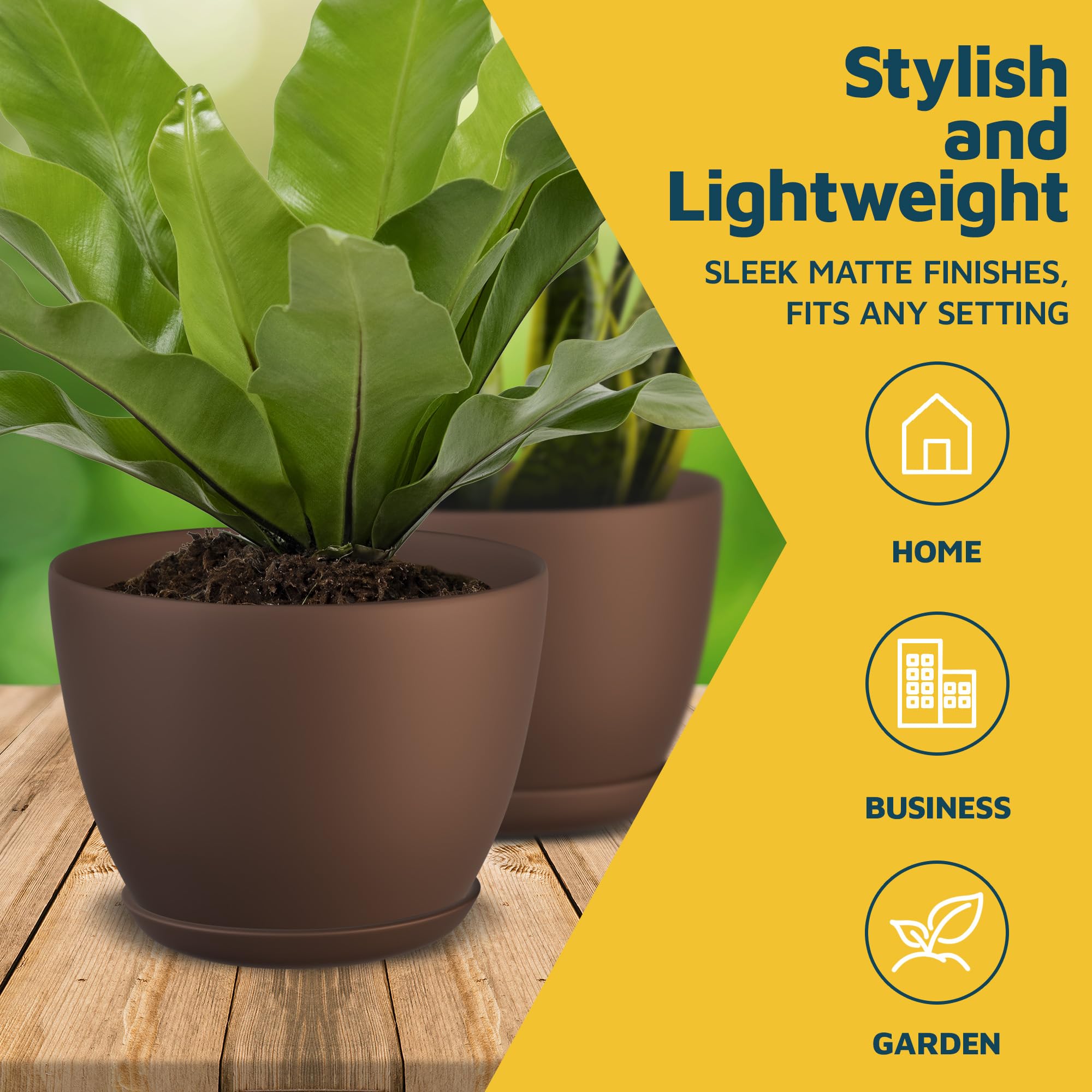 Lifemaster Planter Pots with Drainage Holes, Lightweight, Durable & Space-Saving Pots for Indoor and Outdoor - Image 3