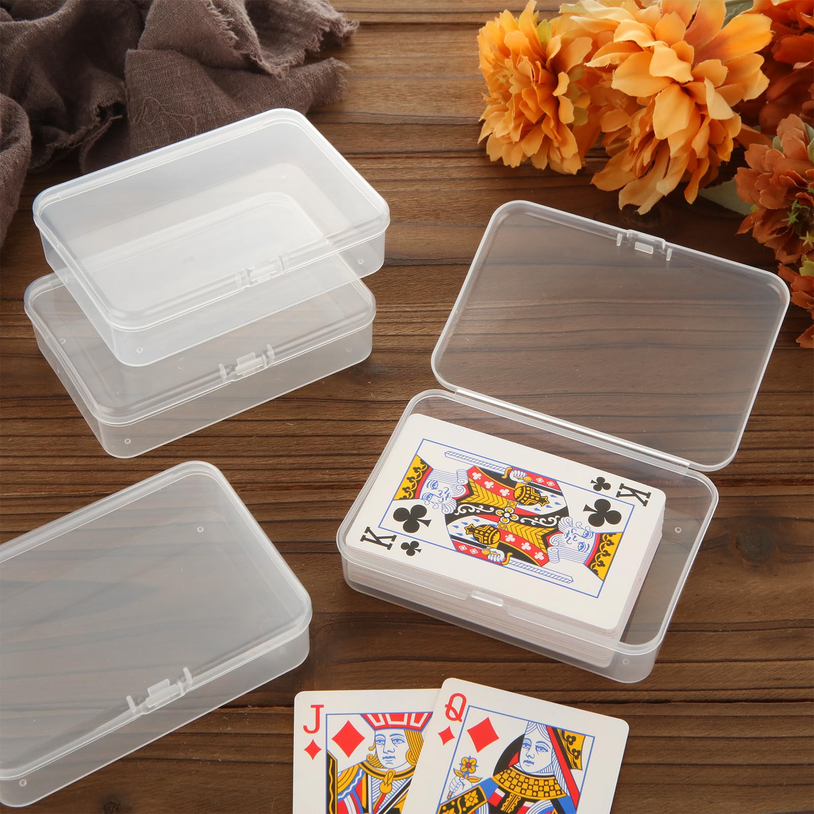SENENQU Lot de 48 boîtes de rangement vides en plastique transparent pour cartes de poker de taille standard, fermeture à pression (pas de cartes)