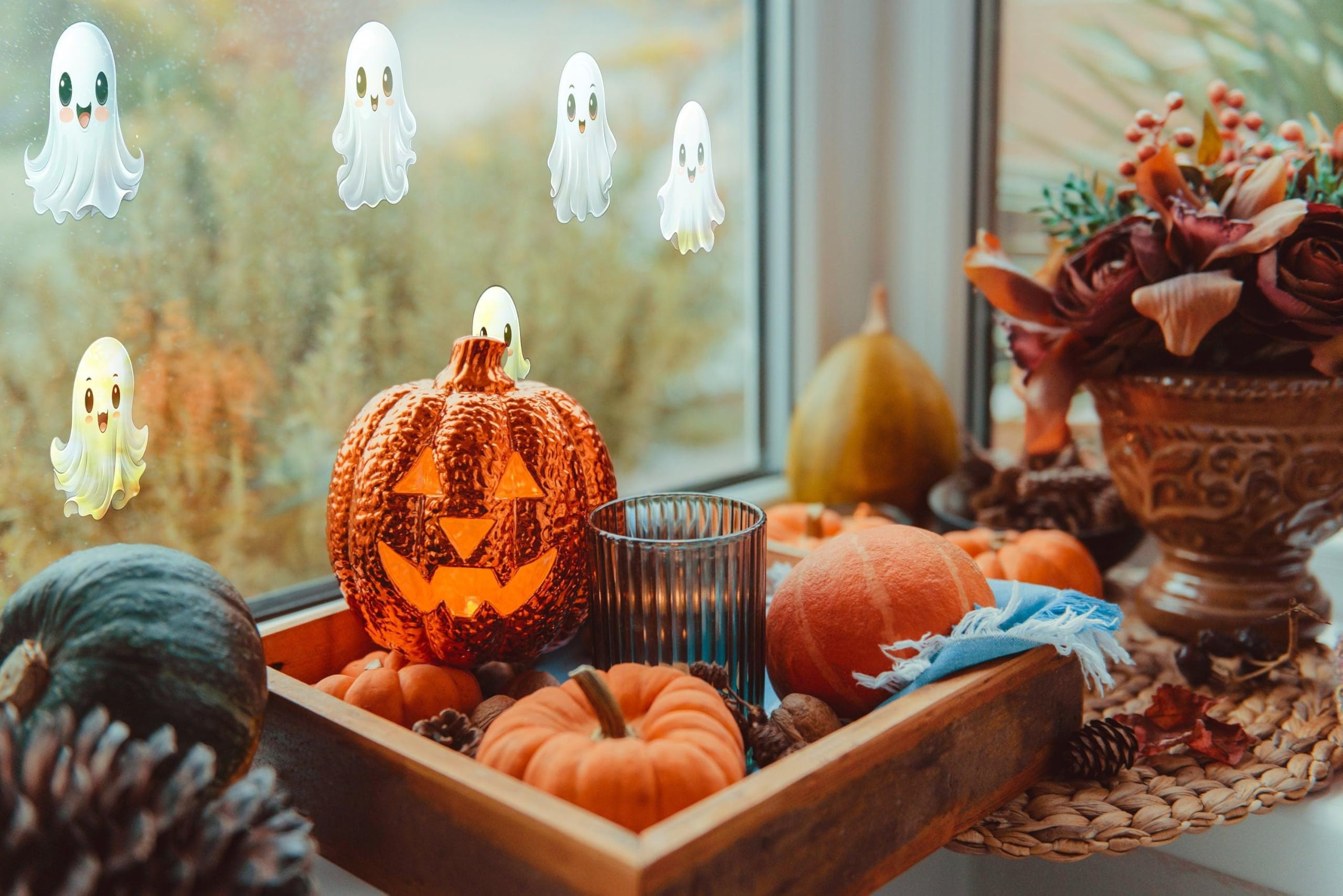 12 x zestaw naklejek na okno z matowym duchem - wytrawione Halloween urocze dekoracje kalkomanie 12