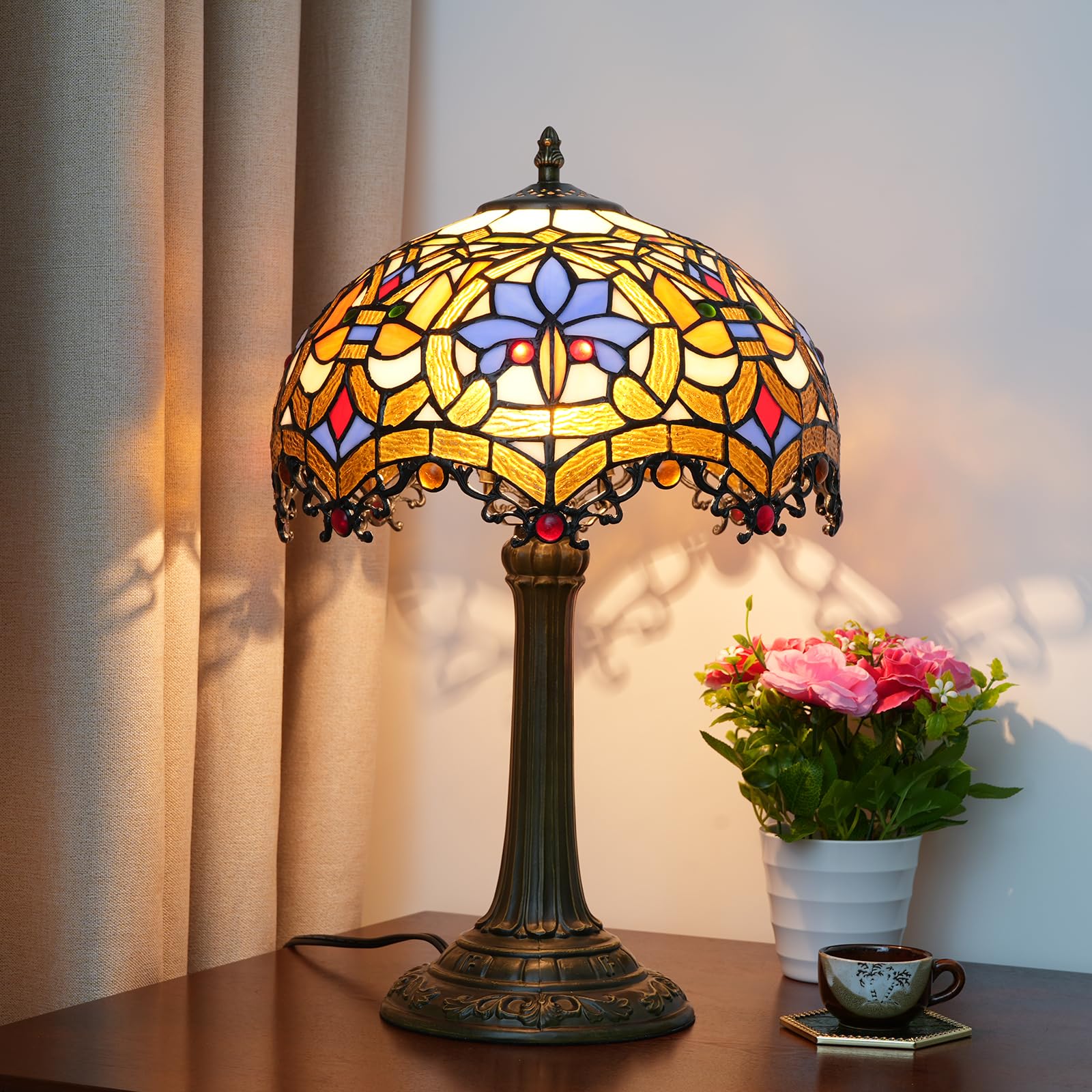Lampa Tiffany witrażowa lampa stołowa antyczna lampa biurkowa na stolik nocny sypialnia salon dom biuro unikalny uroczy akcent oświetlenie dekoracyjne zawiera żarówkę LED