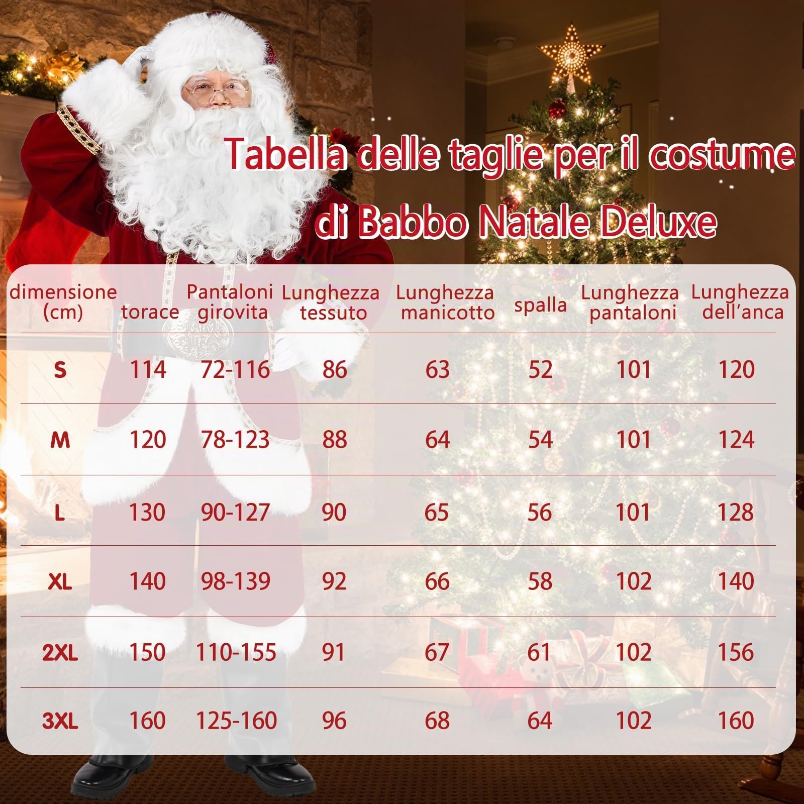 Christmas Men’s Santa Costume Set adult 11 Pcs Deluxe Santa Claus Costume Suit Velvet for Xmas Holiday Party Cosplay