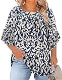 Womens Plus Size Tops 3/4 Ruffle Sleeve Shirts Crewneck Pleated Blouses Dressy Casual Fashion Tunic Top (1X-5X)