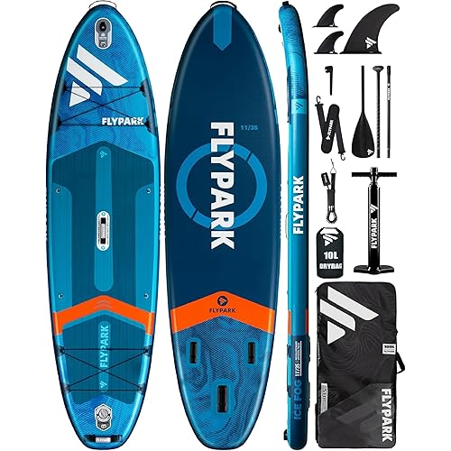 Flypark 10'8/11'x35'' Fishing&Family Stable Inflatable Paddle Boards, Extra Wide SUP Paddleboard Inflatable, 430lb/3 People, Stand Up Paddle Board for Adults, Camera Mount, Shoulder Strap, Rod Holder