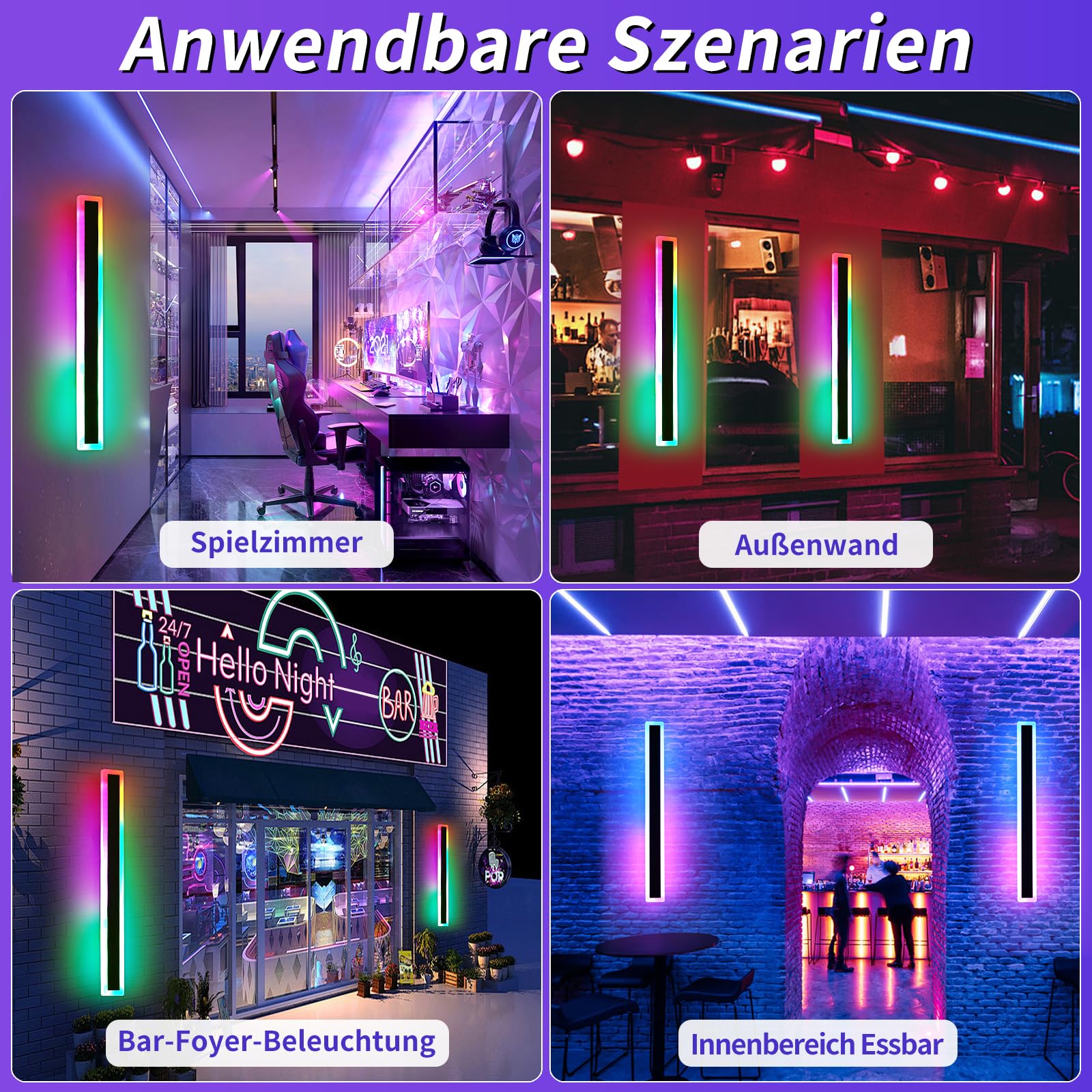 Mikeru 80CM Outdoor RGB Wandleuchte, 16 Farben dimmbare Wandleuchte IP65 wasserdicht Weihnachten Außenbeleuchtung 3000K-6000K mit Fernbedienung 10%-100% Dimmbare Außenwandleuchte für Hof, Villa