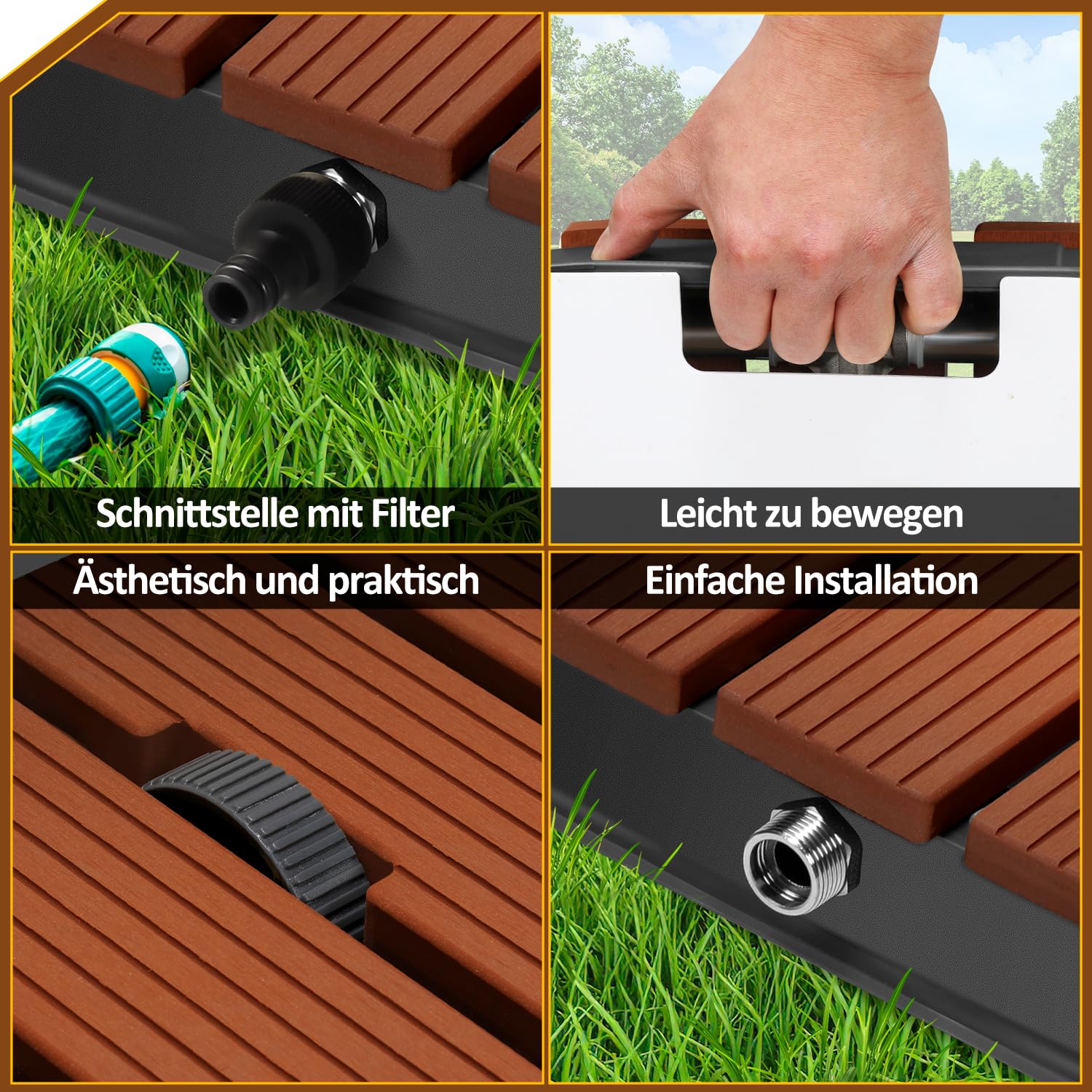 Bodendusche Außendusche, Gartendusche mit 22 Kupferdüsen, Pooldusche aus WPC, Bis 4m Fontänenhöhe, Einstellbar Fußrad, rutschfeste Wetterfest Aussendusche für Pool Sauna