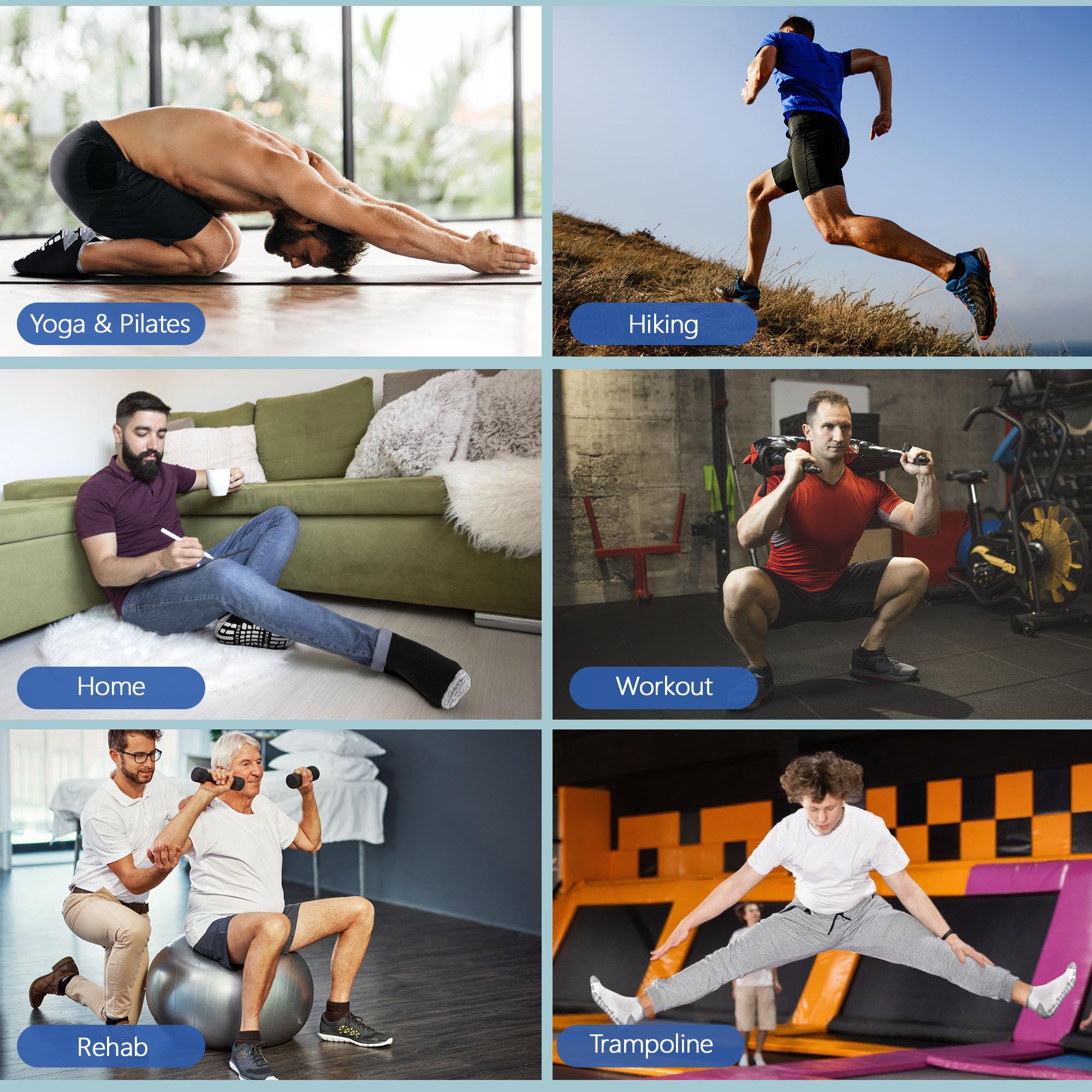Men's Non Slip Yoga Socks Anti Skid Pilates Grip Socks 4 Pairs, Barre, Floor, Fitness Hospital Slipper Sock
