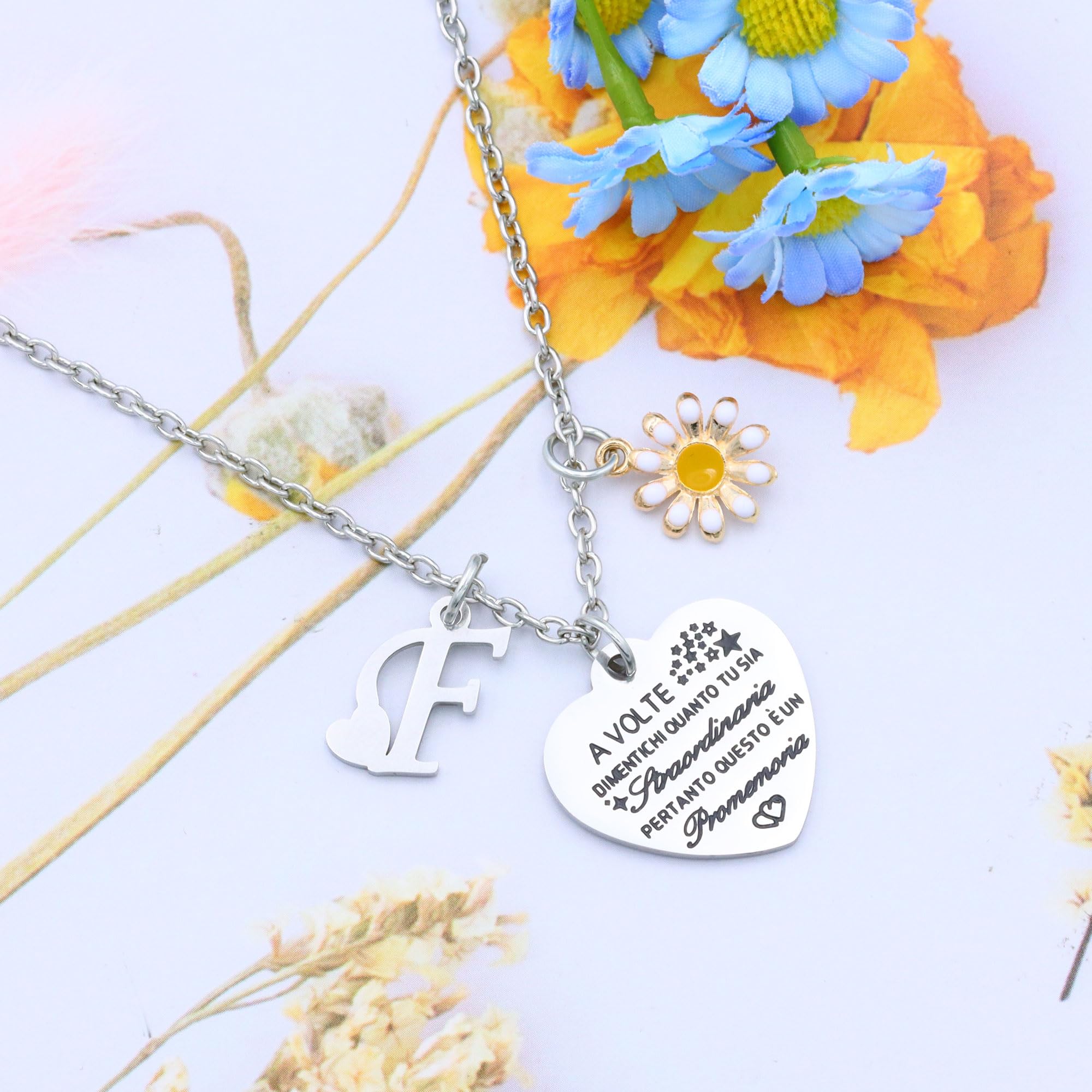 Hcvone Collana Iniziale Collana Margherita da Donne Ragazze Collana Lettera Collana Amicizia Sorelle Promemoria Regali Compleanno Motivazionali Regali Colore Argento Collana Gioielli
