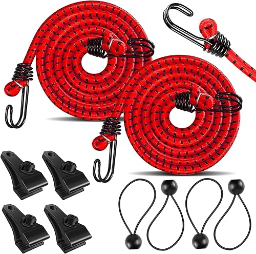 2 cuerdas elásticas de 56 pulgadas con ganchos resistentes al aire libre, correas elásticas largas multiusos con ganchos, BungieBuggyBunji para