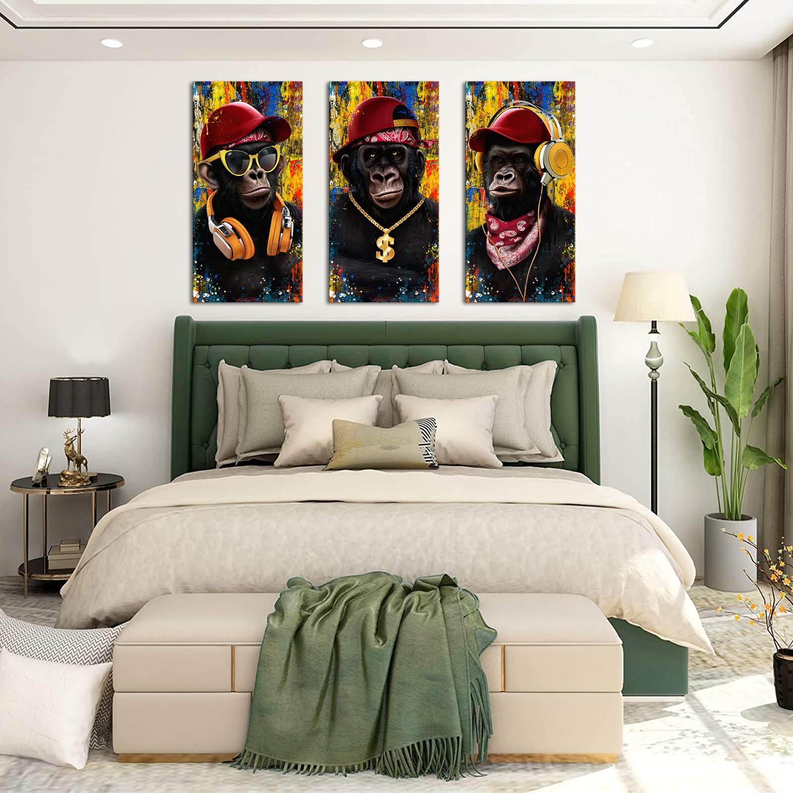 Biuteawal Affen-Wandkunst – 3-teilig, 40x80 Cm, Leinwanddruck Mit Gorilla & Musikbrille