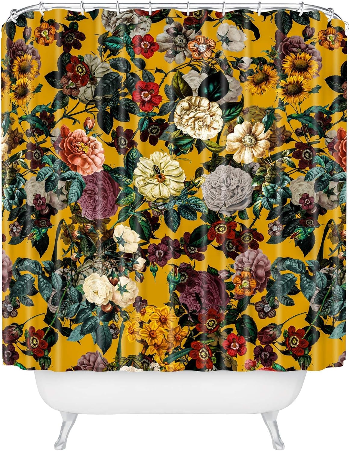 Society6 Shower Curtain - Bathroom Decor by Burcu Korkmazyurek - Extra Long Fabric Shower Curtains for Bathroom, 71" x 74", Exotic Garden V