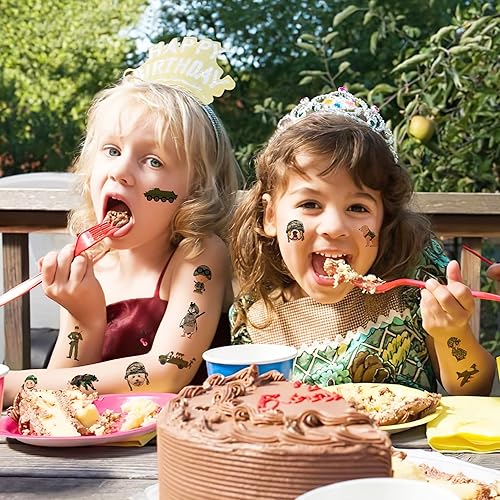 Miniatura 4 de Tatuajes Tempoarios de camuflaje para niños, decoraciones de fiesta de cumpleaños del ejército, 96 piezas de tatuajes, bonitos suministros de