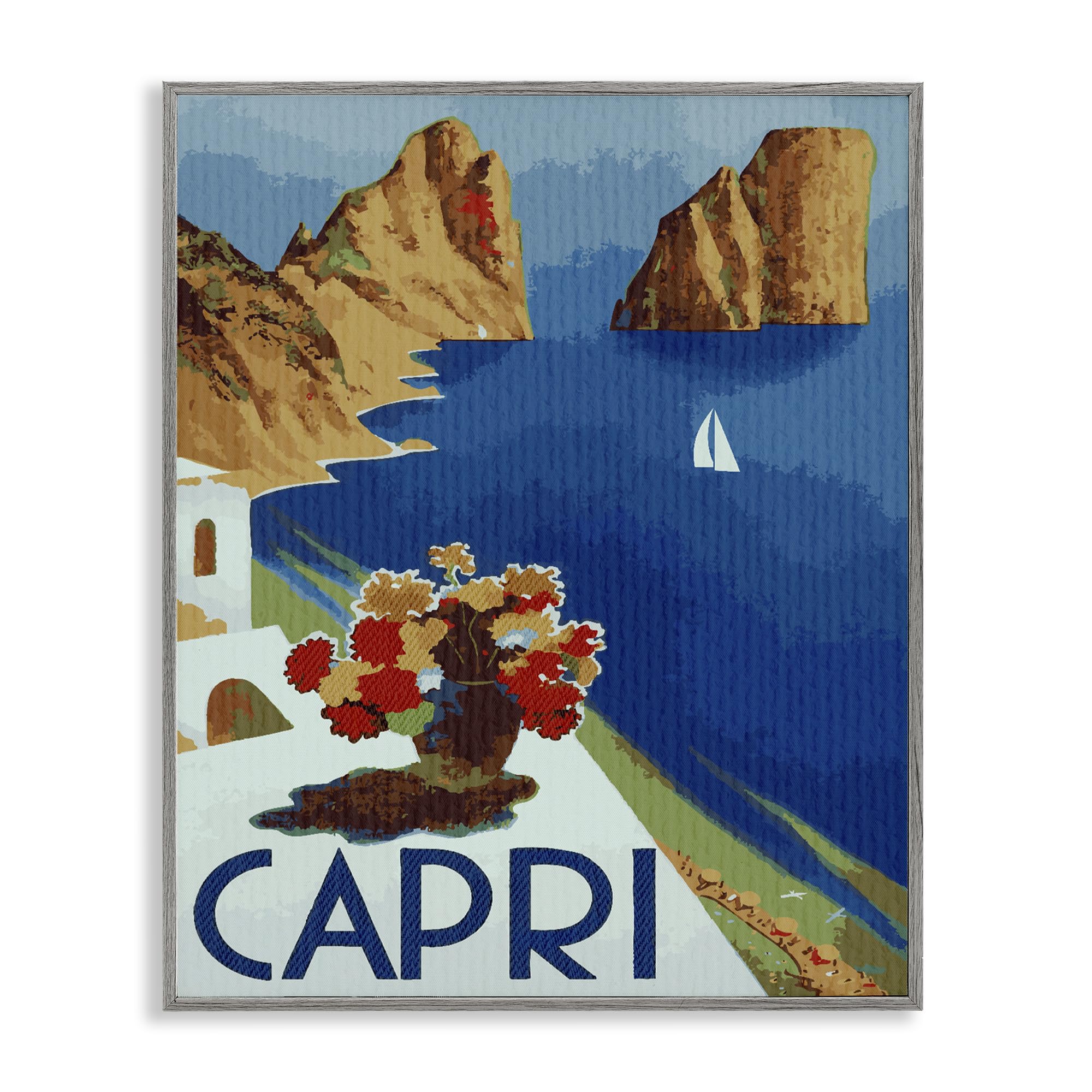 Stupell Industries Farmhouse Gray (Textured) 'Capri Island Cliffs'| Framed Giclee Art