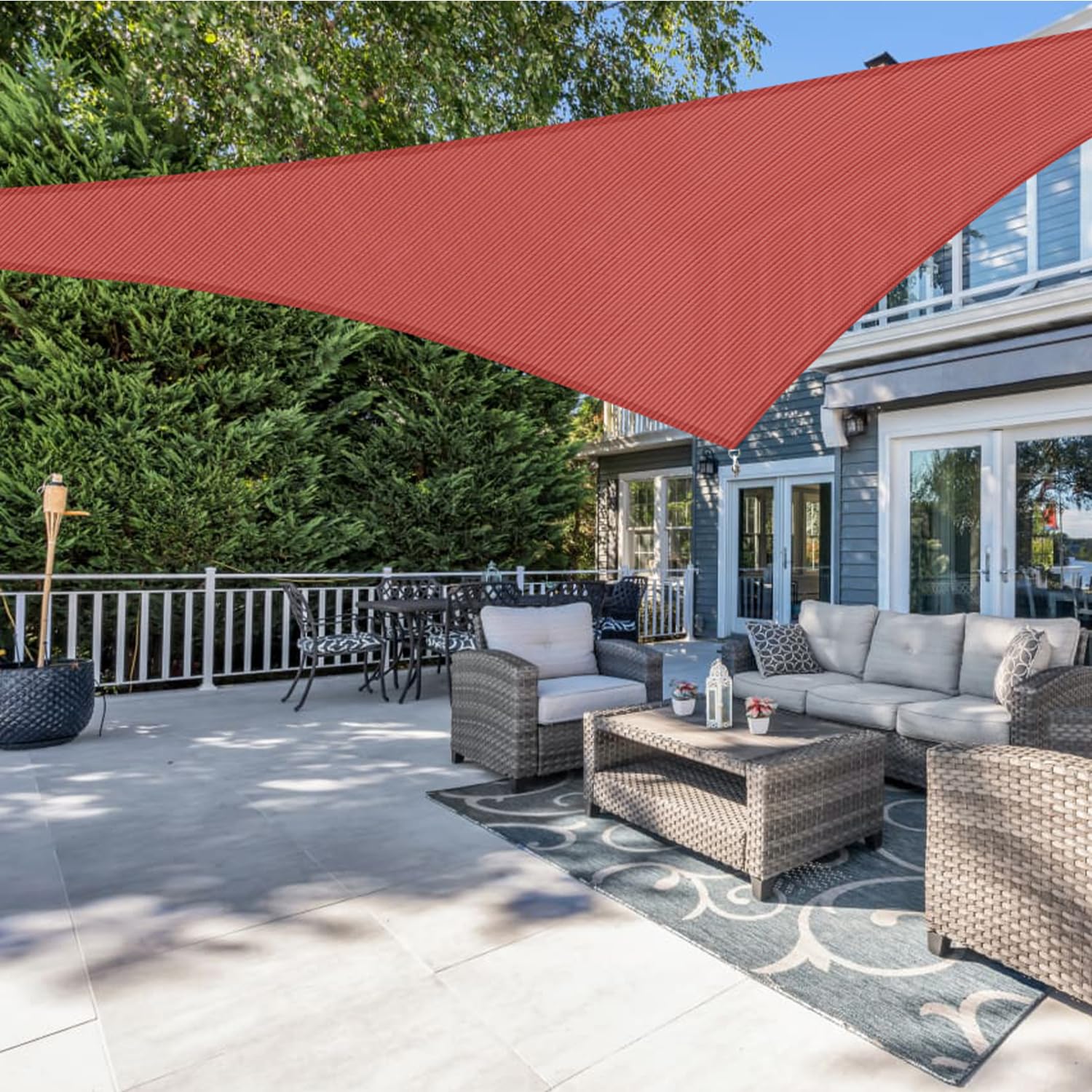 FLORALEAF Right Triangle Sun Shade Sail Bright Red 8'x8'x11.3' Air Permeable Shade Cloth Heavy Duty Canopy Awning for Patio Backyard Lawn Garden Outdoor