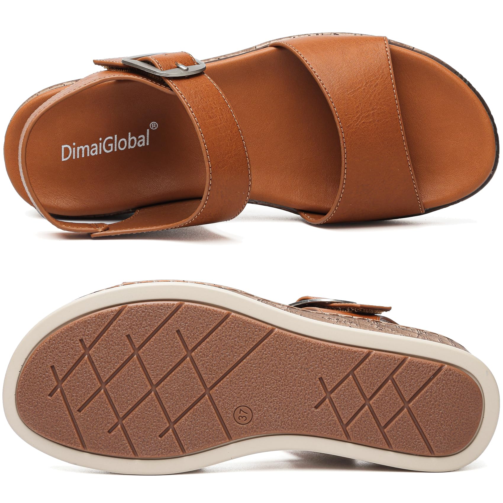 DimaiGlobal Sandalias Mujer con Punta Abierta y Cuña de Verano para Caminar Sandalias con Plataforma Soporte Plantar y Ajuste Seguro con Hebilla