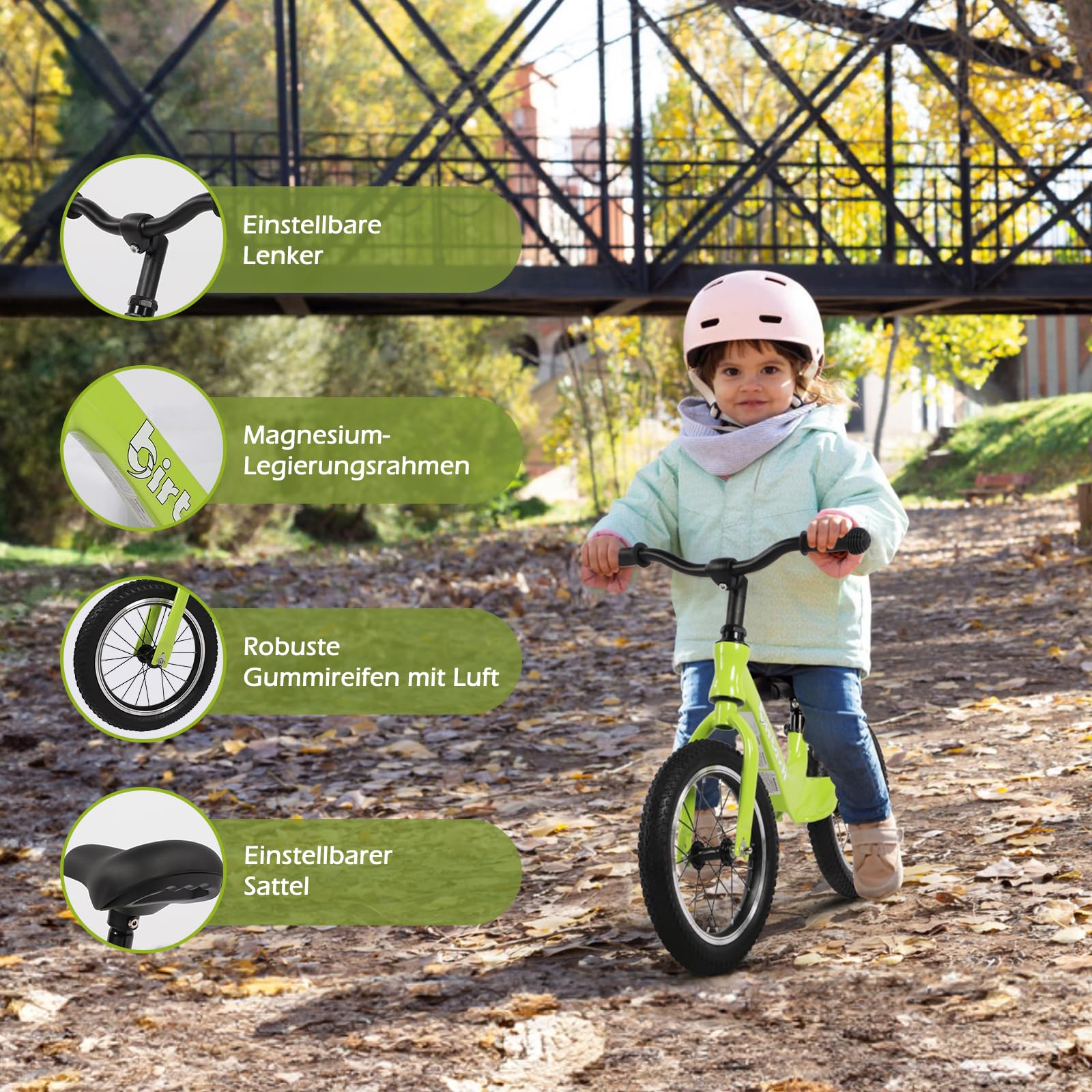 Hello-5ive Bicicletta senza pedali per bambini da 3,4,5,6 cm, con pneumatici ad aria con telaio in lega di magnesio, leggera senza pedale, bicicletta da allenamento per bambini da 35,6 cm