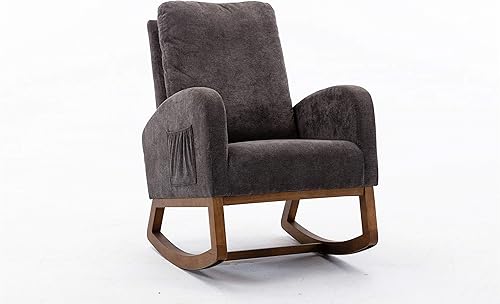 ayoodfo Mecedora para guardería mecedora con respaldo alto y bolsillo lateral silla de lactancia con patas de madera de goma silla de deslizamiento