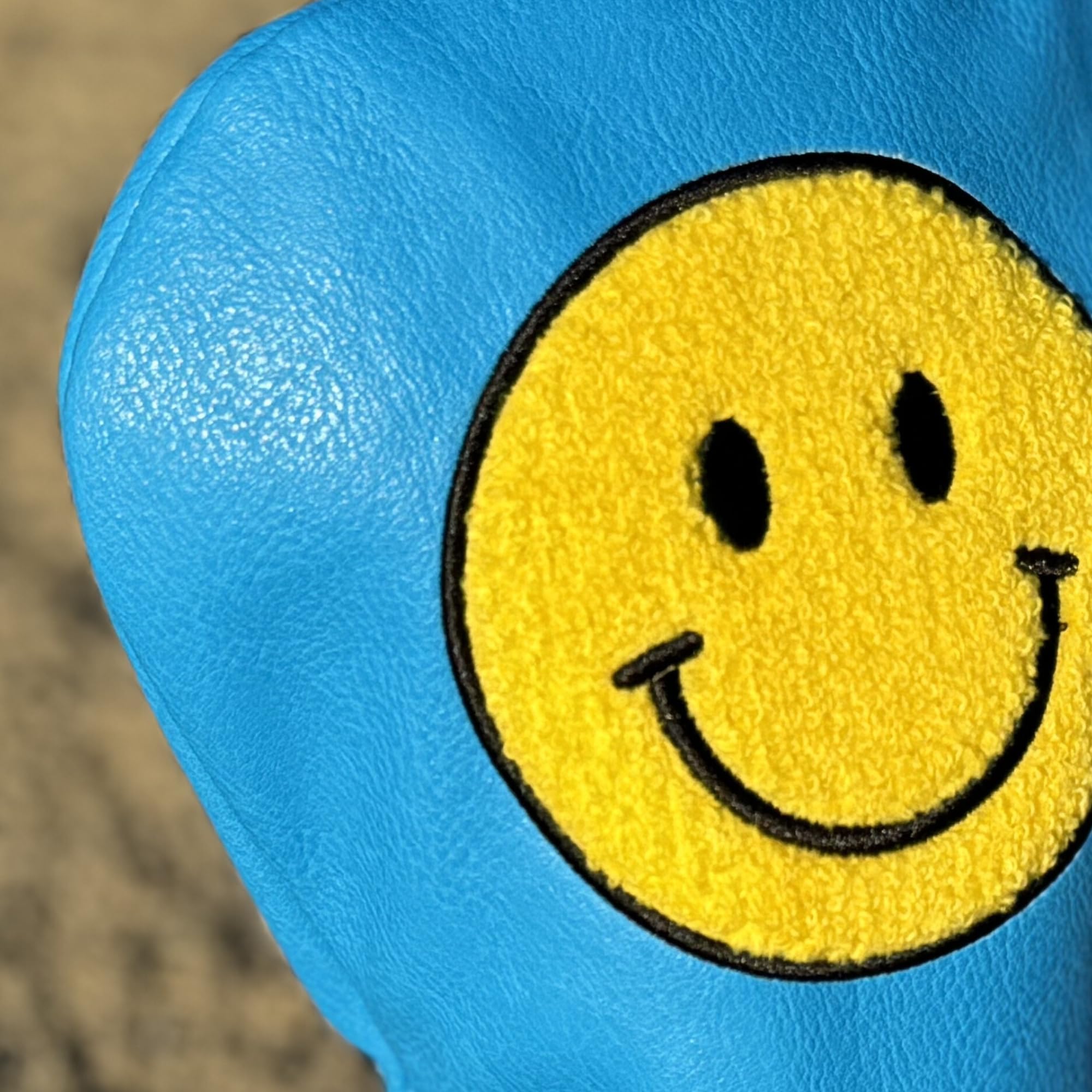 Funny Happy Smile Emoji Driver Headcovers - Smiley Face Club Covers for Golf Clubs, with Rubber Magnet for Secure Positioning and Quick Access, Magnetic Golf Accessories, Madson Golf (Light Blue)