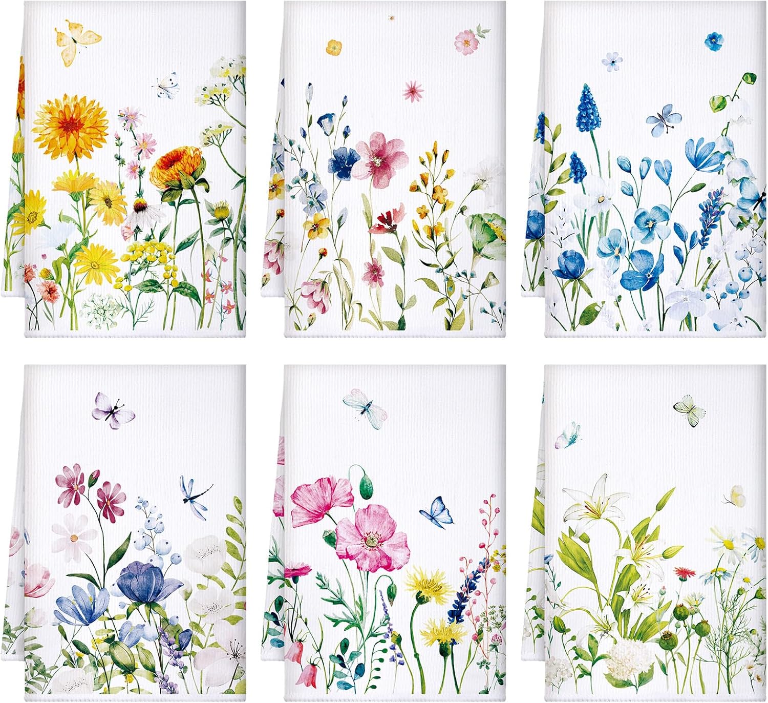 Geyoga 6 Pcs Floral Kitchen Towels Flamingo Dish Hand Towels Sunflower Daisy Flower Wildflower Tea Towels for Spring Summer Kitchen Bathroom Decor,16 x 24 Inch(Assorted Color,Colorful Flower)