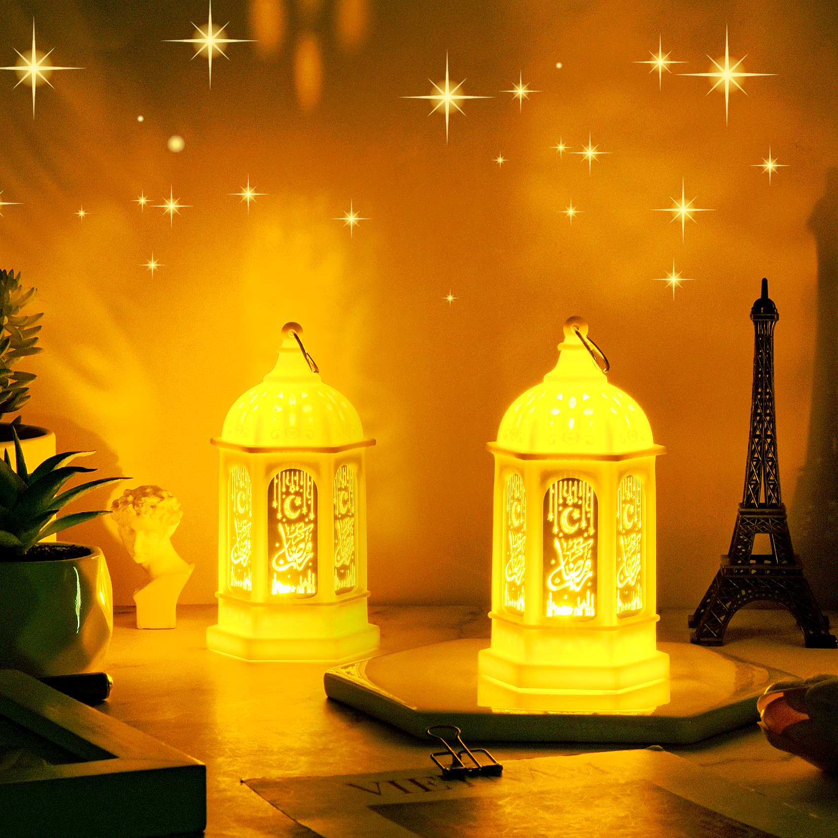 2 Lanterne Decorazioni Ramadan Con Luci LED - A Batteria - Per Eid Mubarak E Feste Musulmane - Foto 4