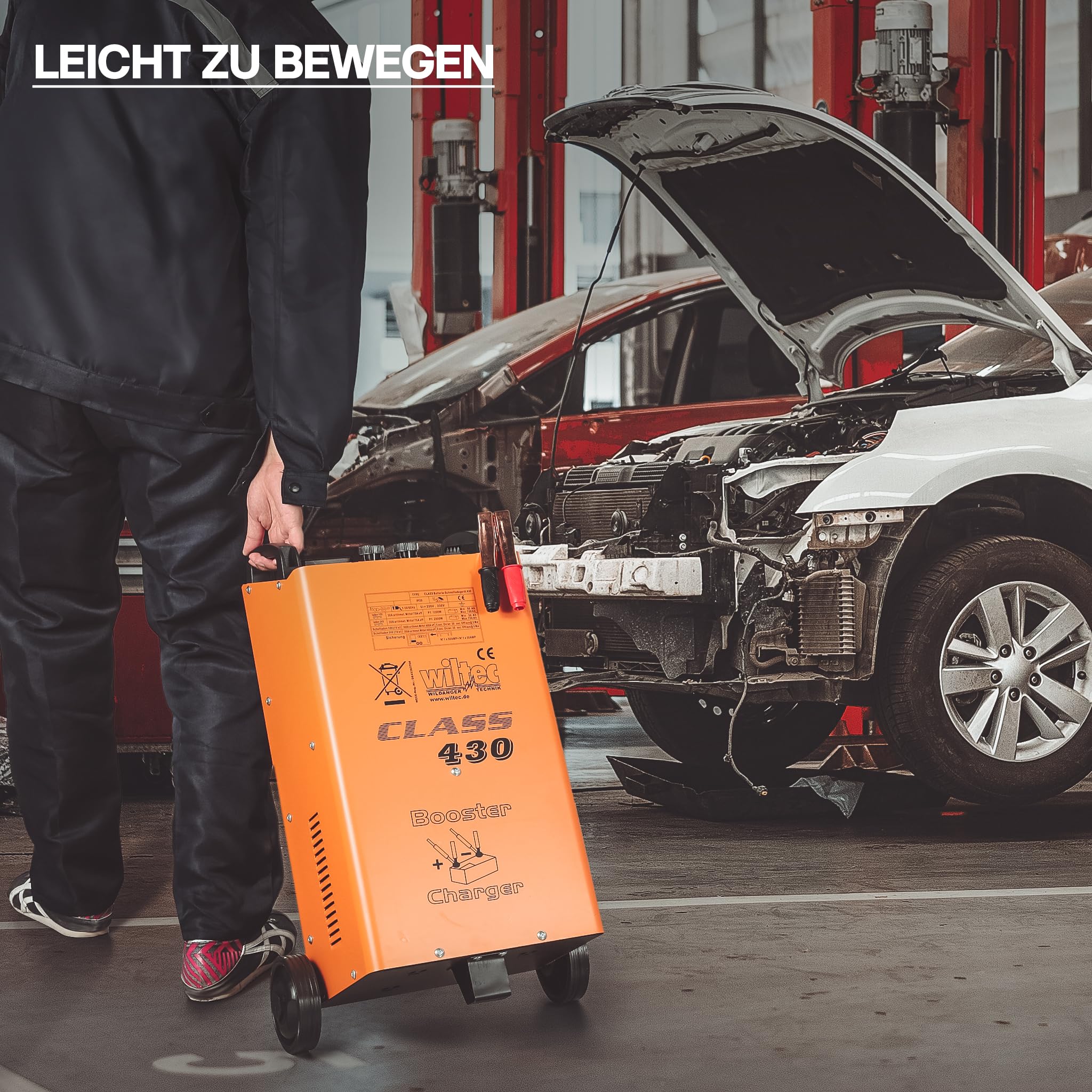 Wiltec Batterieladegerät 12V 24V 30A Batterie, Ladegerät und Starthilfe für Motorräder, Kfz, LKW, Akkuladegerät Boost 430 mit Schnellladung