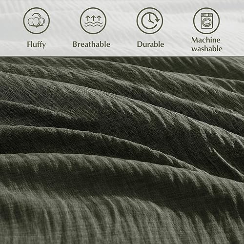 Miniatura 5 de Geniospin Juego de edredón Queen de 7 piezas, ropa de cama sólida con sábanas y fundas de almohada para todas las estaciones (verde oscuro)