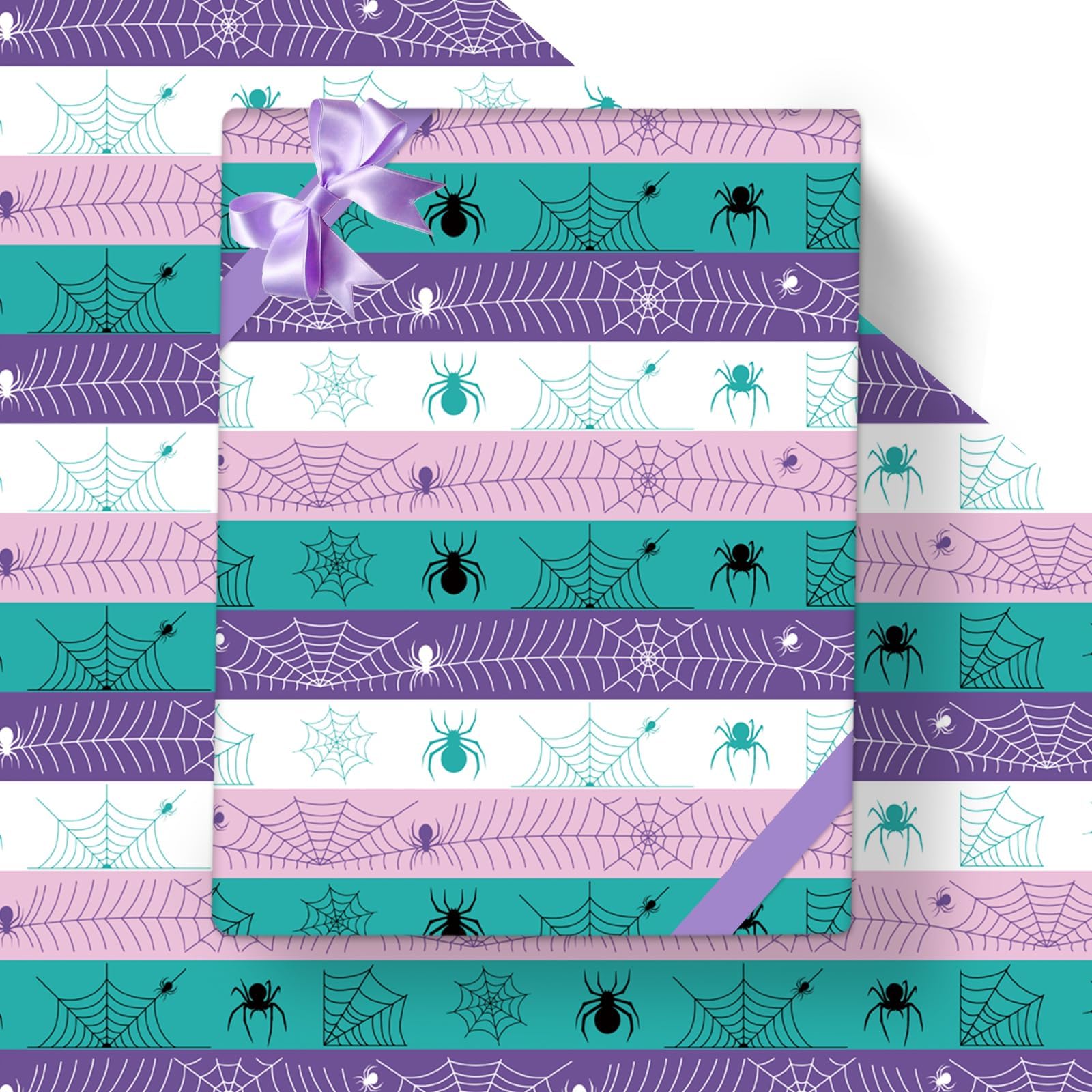 Spider Girl Wrapping Paper, 8 Sheets Pink Spider Webs Pattern Printed Gift Wrap Paper for Kids Boys Girls Birthday Baby Shower Theme Party Greeting Holiday Decoration Supplies | 19.7×27.6 inch