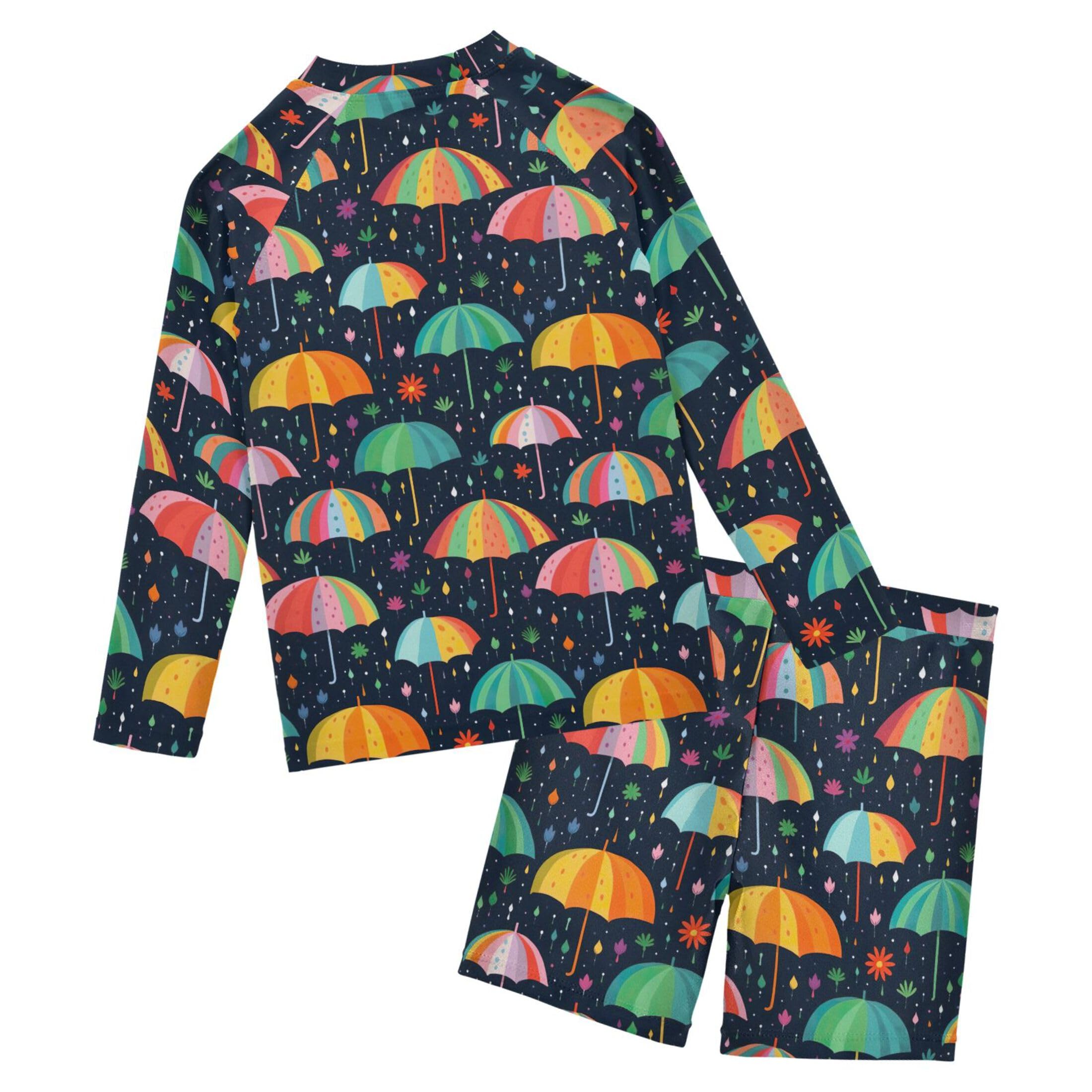 Umbrella Color Colorful Toddlers and Baby Boys' Swimsuit Trunk and Rashguard Set B0402431