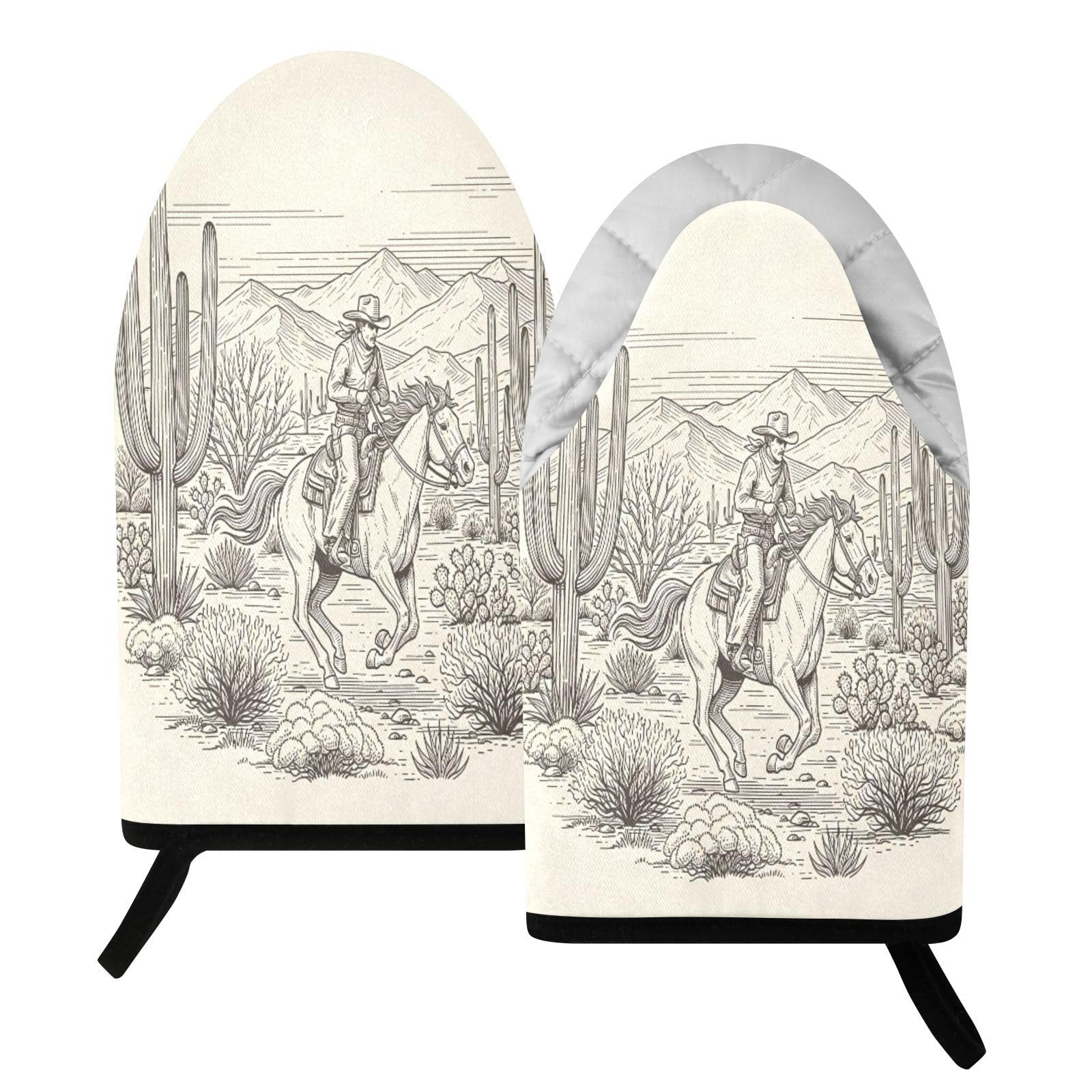 BURSTDDY Desert Cowboy Oven Mitt,Heat Resistant Kitchen Mitts for Cooking