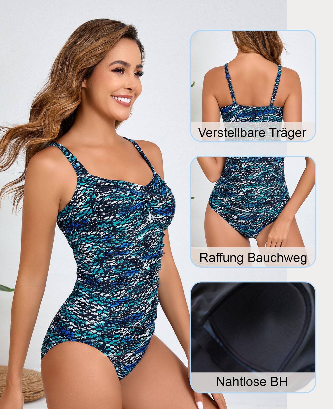 Halcurt Maillot de bain une pièce pour femme - Effet ventre plat - Taille | Bretelles réglables, avec bonnets, rotation push up, respirant, séchage rapide, couverture complète des fesses