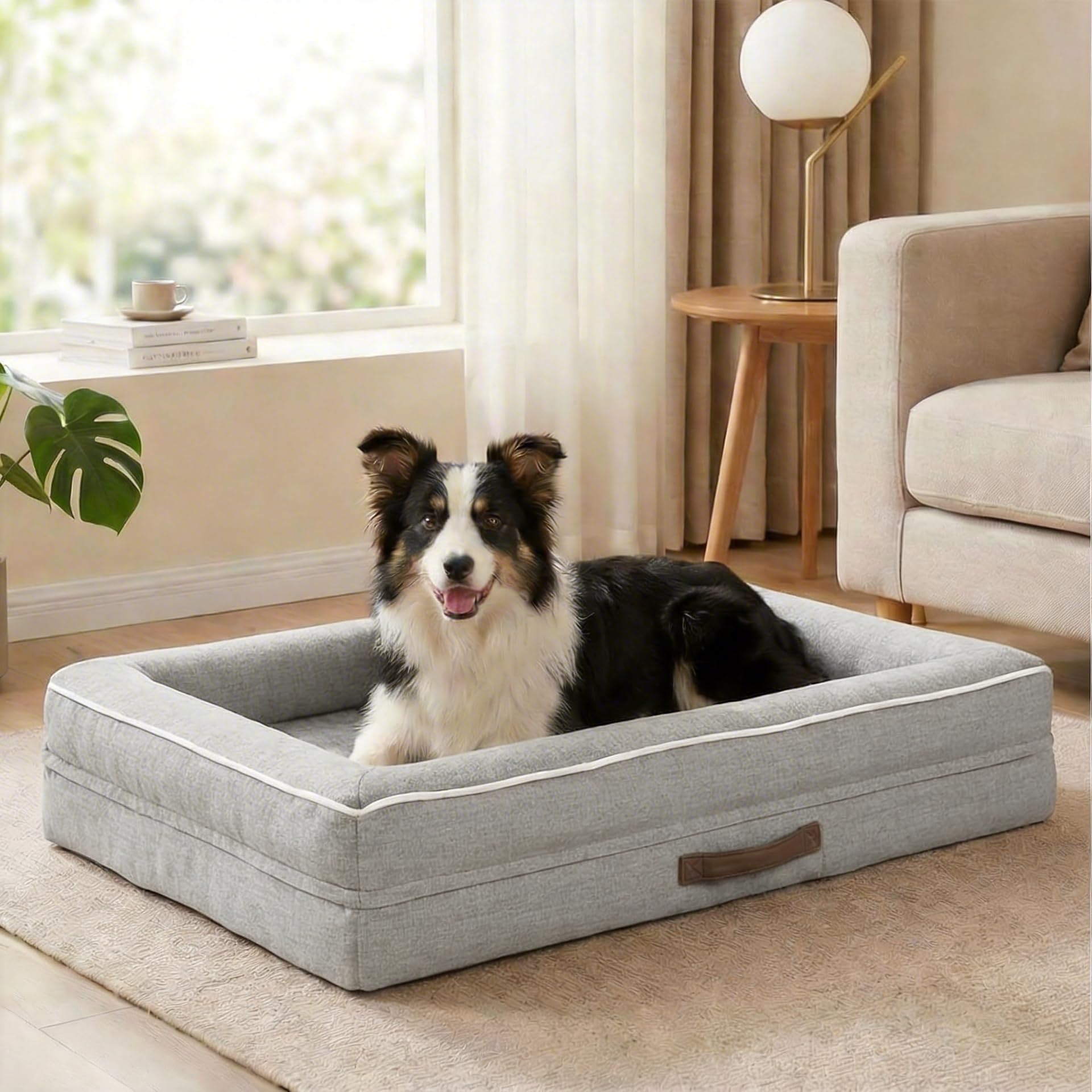 Renvix XL Orthopedic Dog Bed, Waterproof Dog Sofa Bed with Removable Washable Cover, Soft Egg Foam Pet Bed, Non-Slip Bottom and Four-Sided Bolster Cushion（Light Gray, 117x76x19cm） — image 1