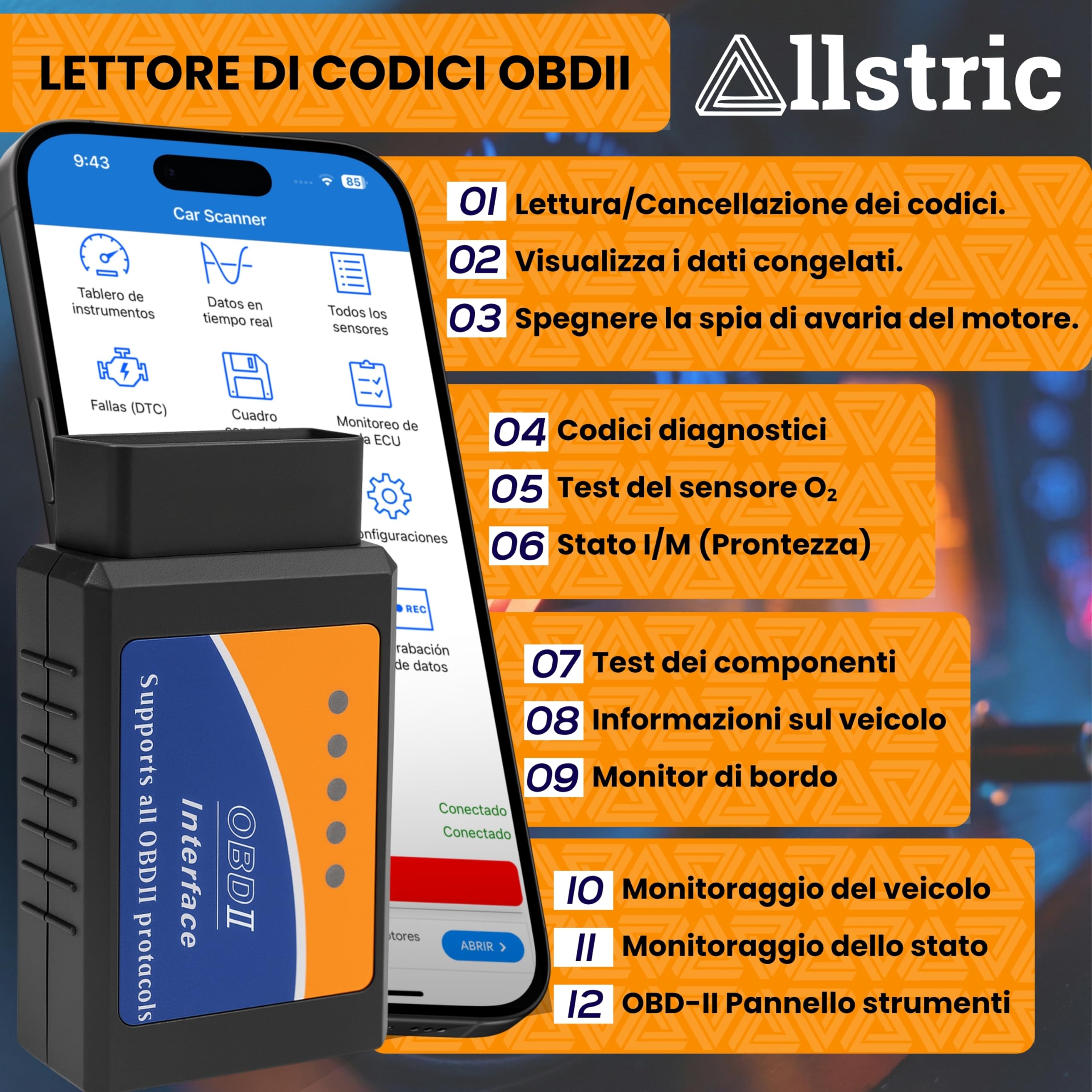 OBD2 Auto Diagnostica Bluetooth per iOS, Android e Windows. Scanner OBD2 per Auto Multimarca dal 1996. Lettore Diagnosi Auto Professionale in Italiano. OBD2 Bluetooth per Guasti Motore.