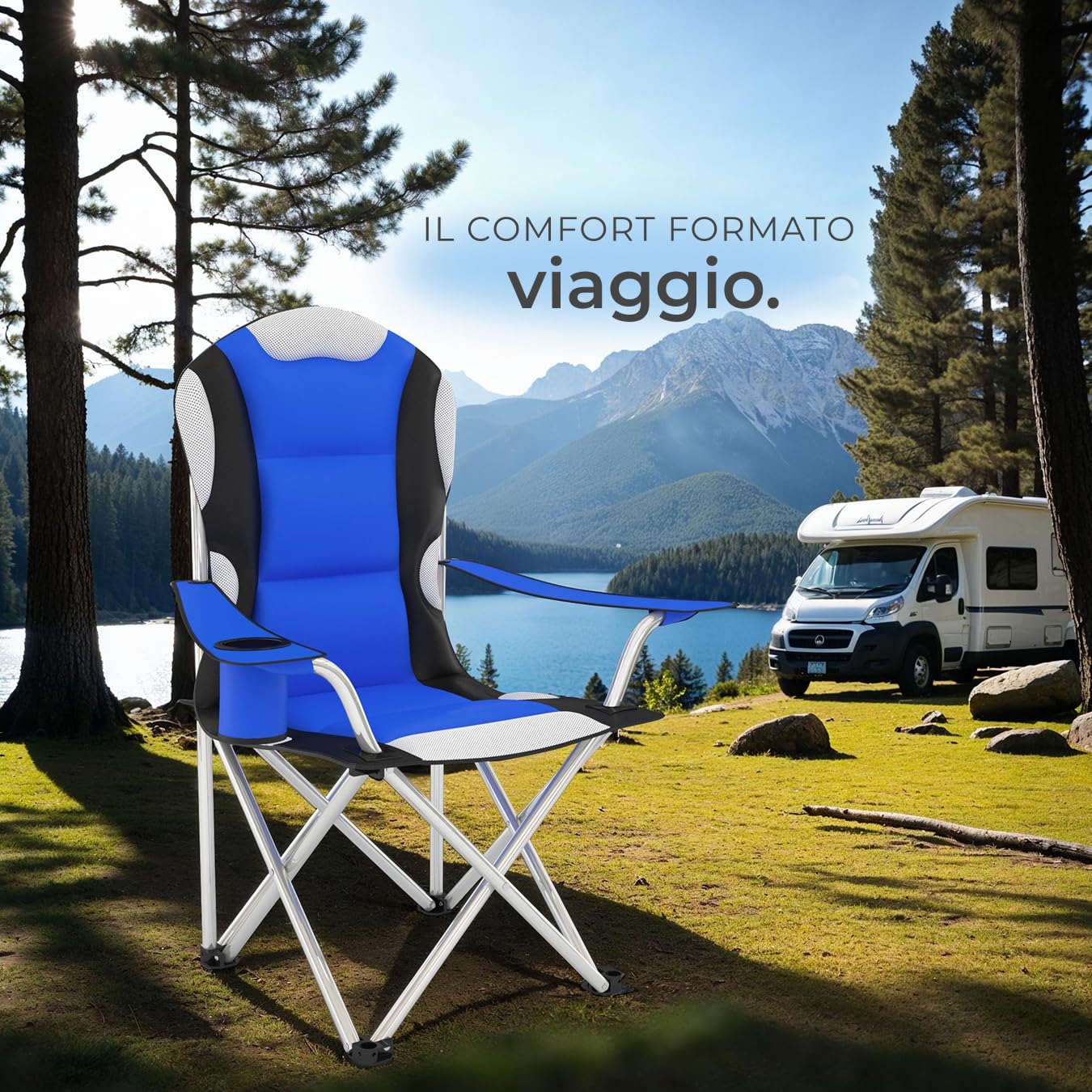 Tectake Sedia da Campeggio Pieghevole Imbottita con Tessuto a Rete e Porta Bevande