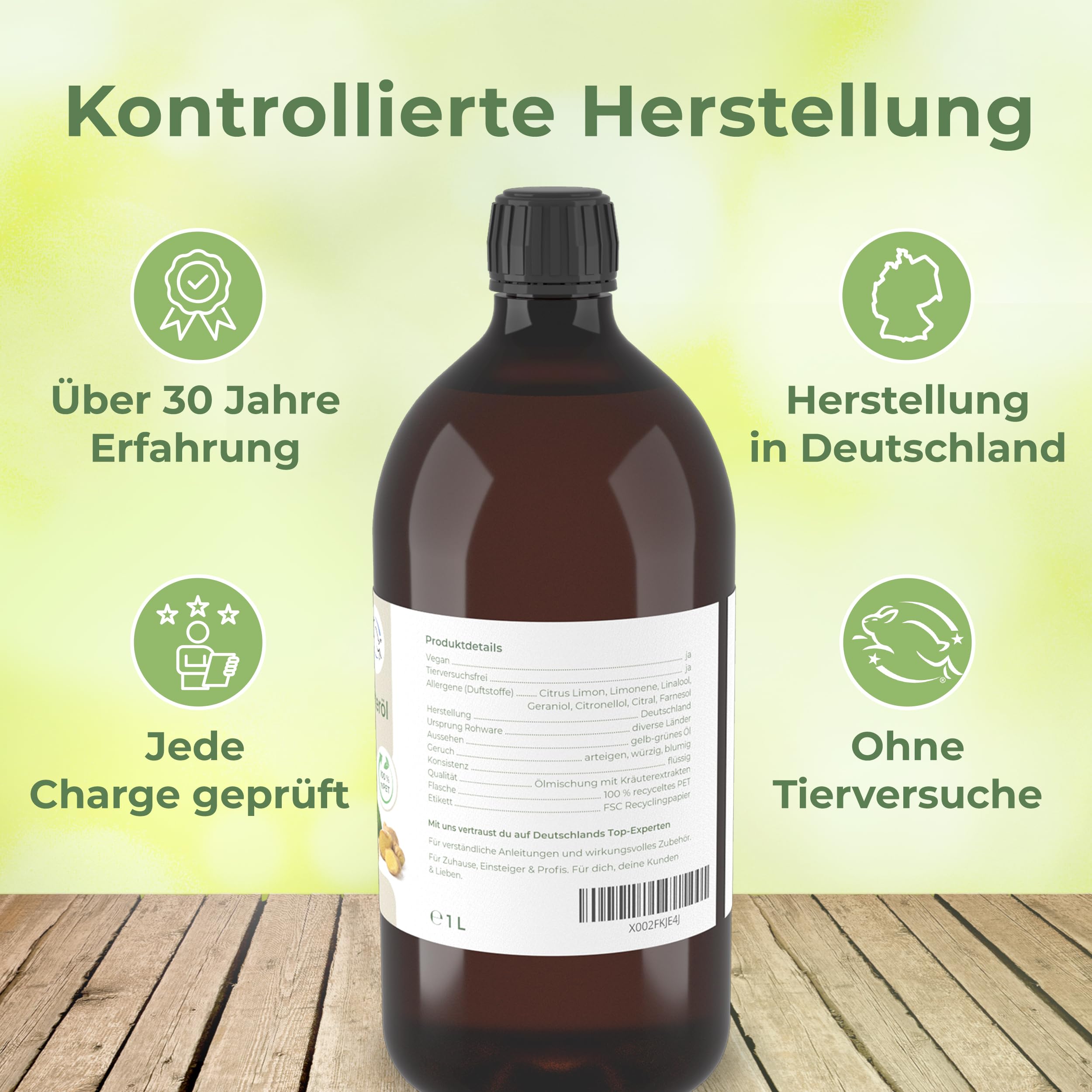 MASSAGE-EXPERT Ayurveda Kräuteröl TRIDOSHA – Natürliche Ölmischung mit Kräuterextrakten für Massage & Pflege (1 Liter rePET-Flasche mit Spritzeinsatz)