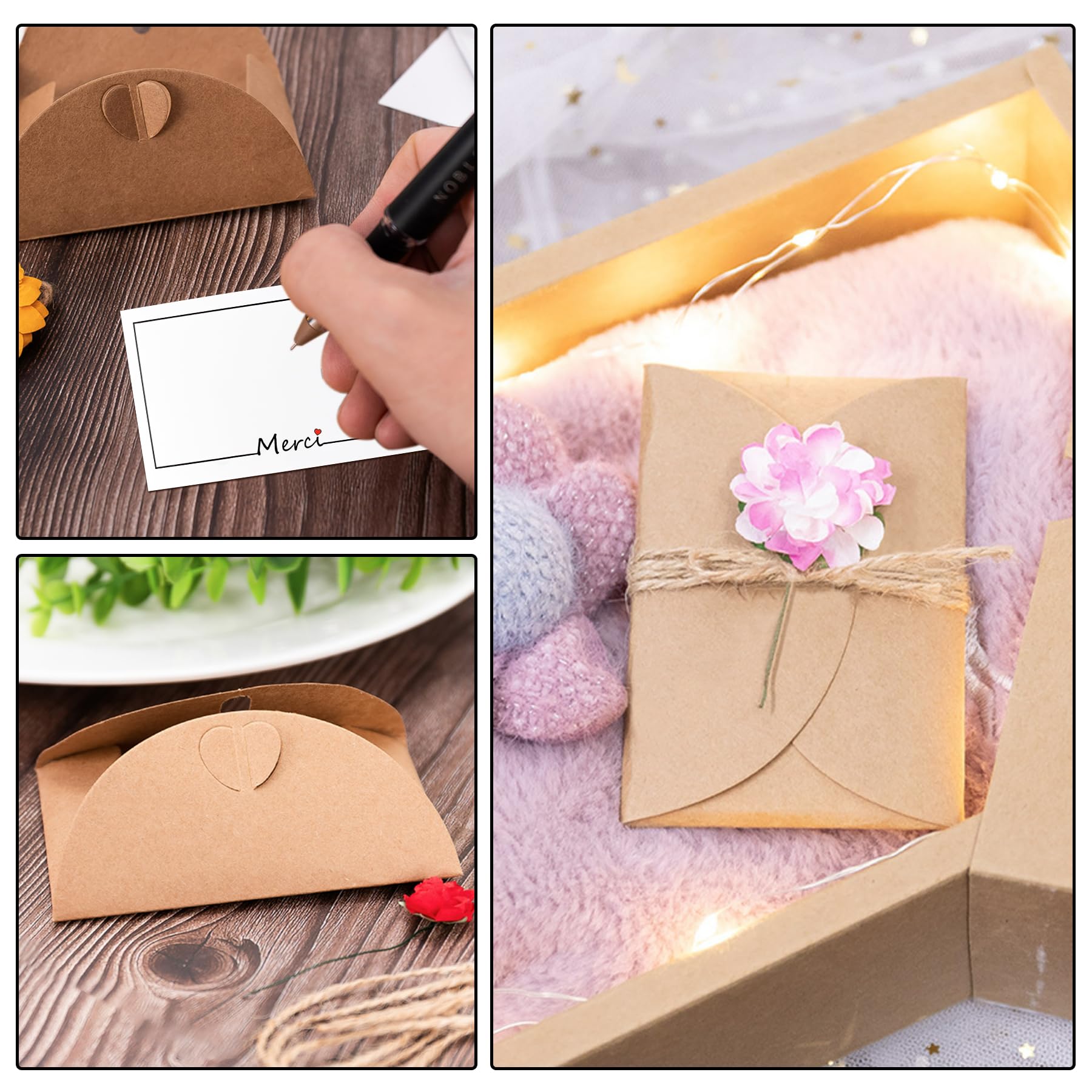 25 Pièces Petites Enveloppes Kraft avec 25 Cartes Vierges 10.6×7.6cm pour Noël Fête Invitation