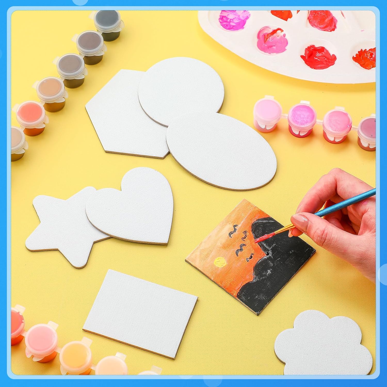 Engrowtic 60 Pcs Mini Magnetic Canvas Panel Boards Magnetic Painting Canvas Panel Various Size for Painting Fridge Locker Art Crafts DIY(Classic)