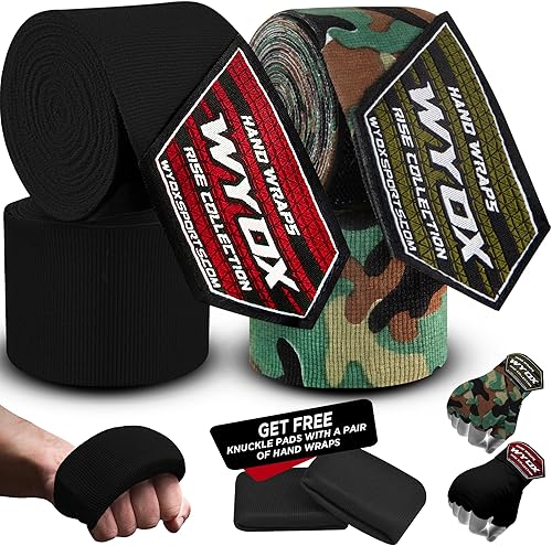 Vista 10 de WYOX Boxing Hand Wraps Inner Gloves, Elasticated Thumb Loop Bandages Mexican Style Under Mitts Wrist Wrap Protection Muay Thai MMA Kickboxing Malla