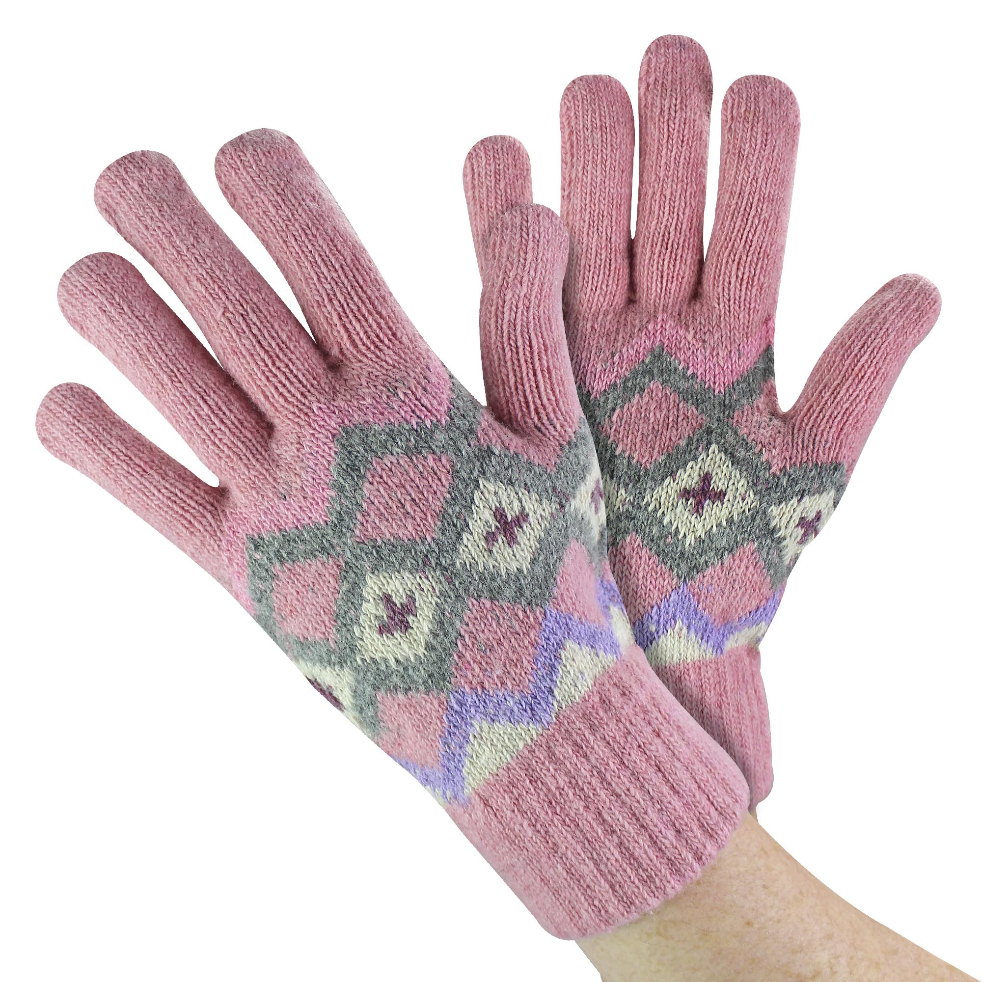 Sock Snob Women's Pink Wool Gloves Winter Cute Fairisle Gloves For Cold Weather (One Size, )