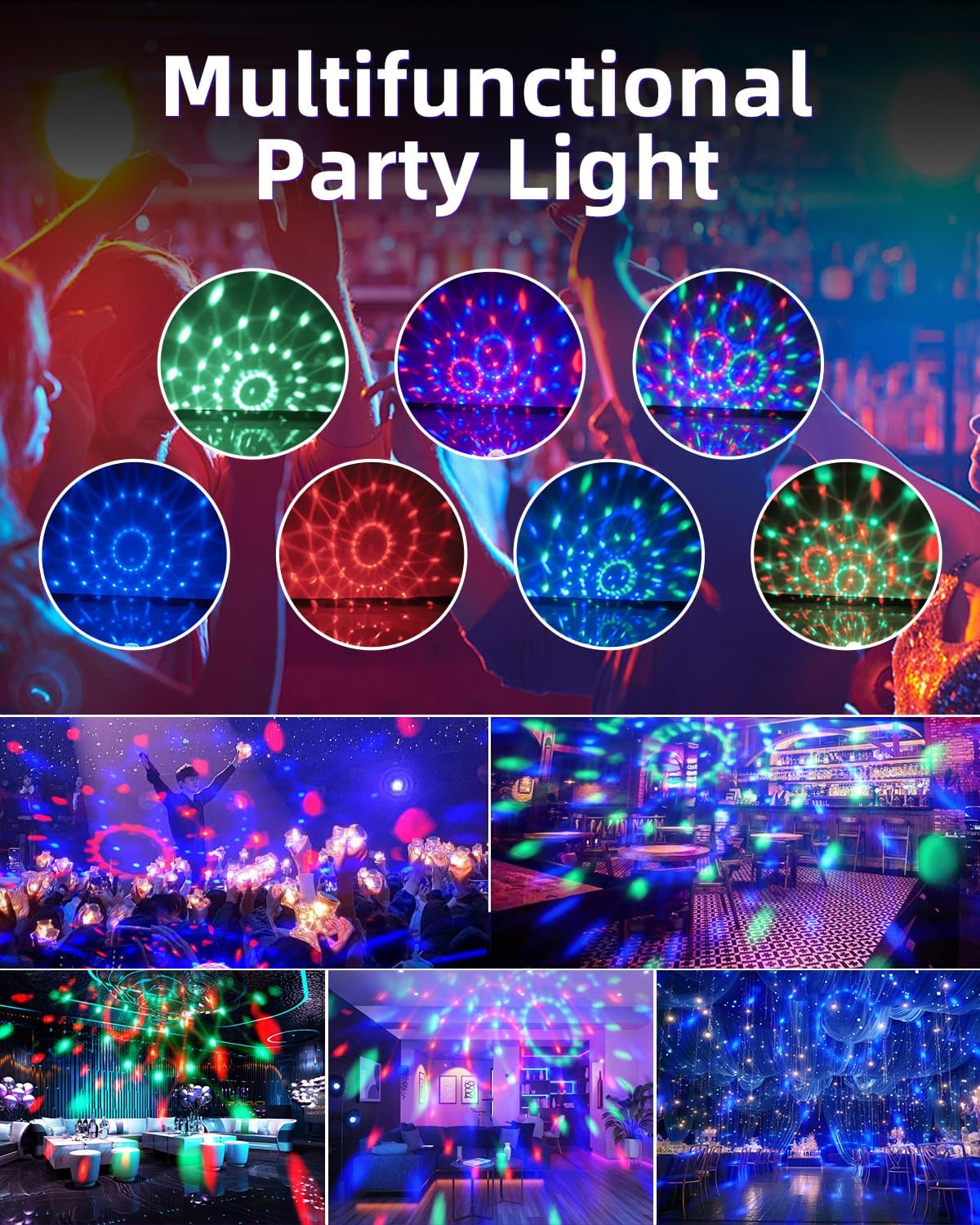 Disco Ball with Remote Strobe Light, DJ Party Lighting for Home Room Dance Birthday Halloween Karaoke Stocking Stuffers New Years Eve Christmas Parties Decorations(1 Pack)