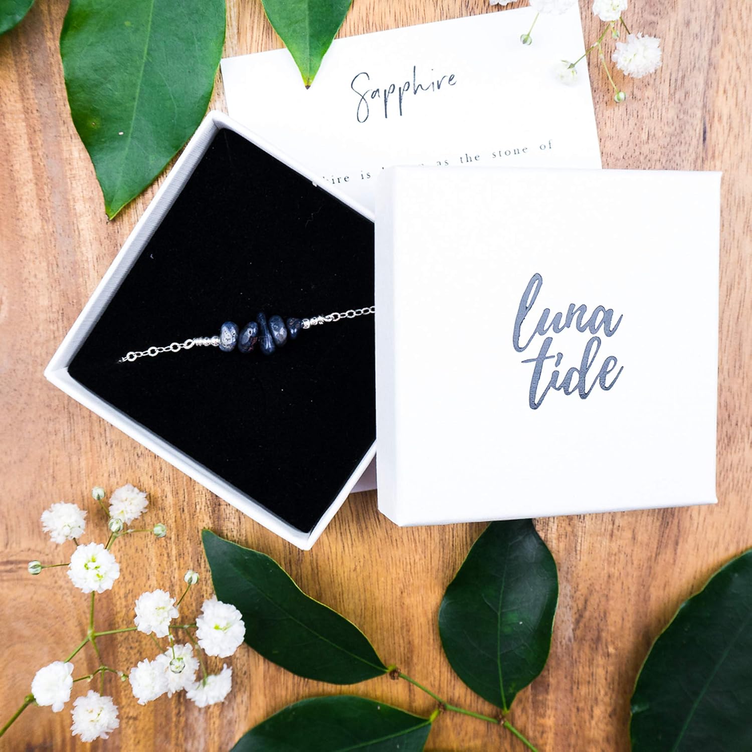 Luna Tide Sapphire Chip Bead Bar Anklet in Sterling Silver