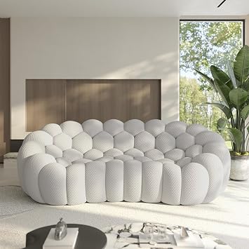 98.43 Modern Bubble Sofa, 3 Seater Curved Couch, Breathable Mesh Fabric Floor Sofa, 3D Honeycomb Shape Bubble Couches for Living Room, Office, Apartment, Small Space, Light Grey, 98.43x45.28"