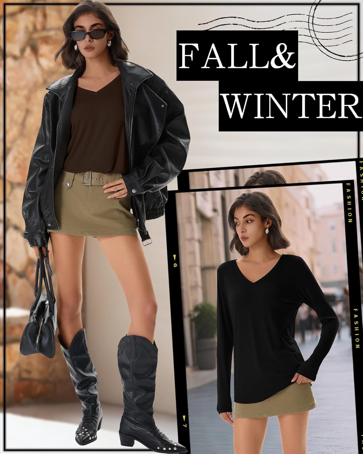 4 Pack Women's Long Sleeve T-Shirts V Neck Basic Tees Curved Hem Casual Tops Loose Fit Fall Outfits - Image 5