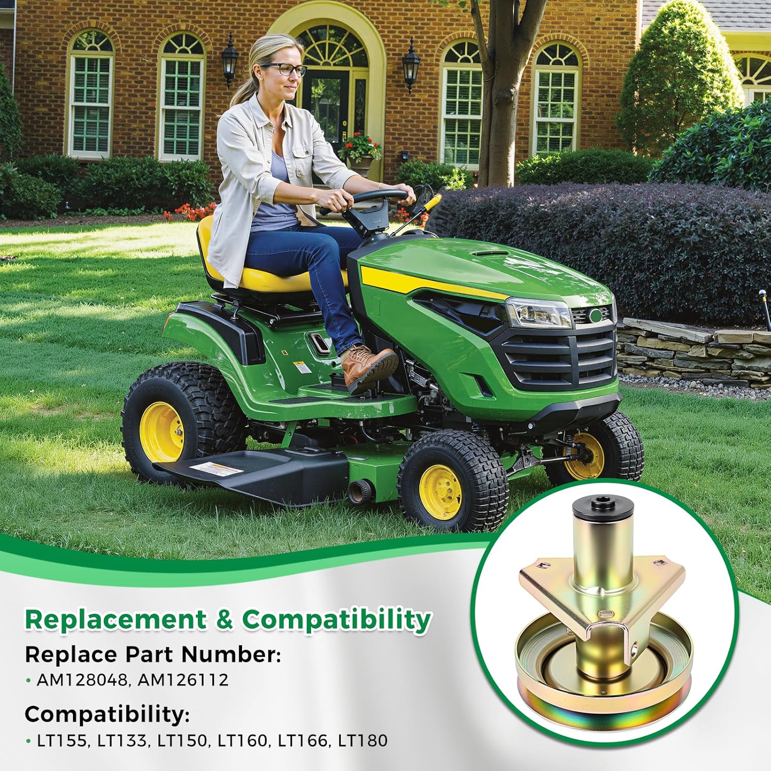 AM128048 AM126112 Spindle Assembly, Compatible with John Dee re LT155 LT133 LT150 LT160 LT166 LT180 Lawn Tractor, Deck Spindle 1-Pack