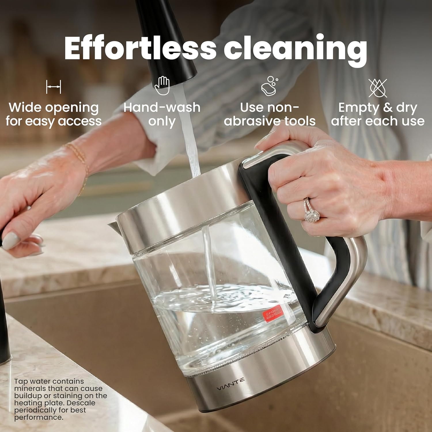 Vianté Electric Kettle With Infuser. No Plastic In Contact With Water. Hot Tea Maker With Temperature Control And Automatic Shut Off. Tea Kettle With Brewing Programs. 1.5 Liters Capacity