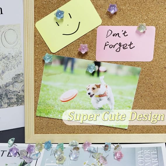 Star Push Pins,30 Pcs Cute Push Pins for Bulletin Board Colorful Decorative Fun Push Pin for Cork Board Star Shape Thumb Tacks for Wall Photos Maps School Offices Decor