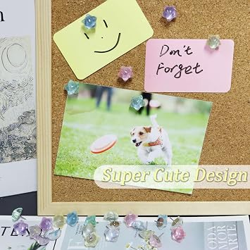 Star Push Pins,30 Pcs Cute Push Pins for Bulletin Board Colorful Decorative Fun Push Pin for Cork Board Star Shape Thumb Tacks for Wall Photos Maps School Offices Decor