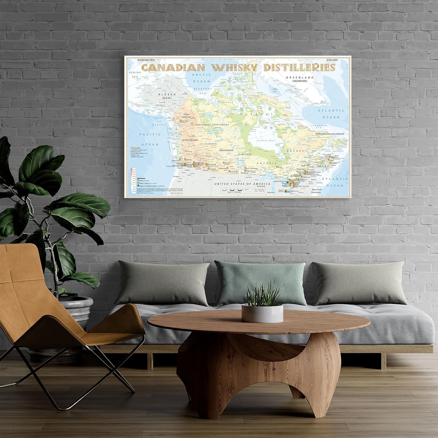 Canada Whisky Distilleries Map Poster - Detailed Art Print of Major Canadian Distilleries Locations - Wall Art for Home Bar, Living Room, Office Decor 16x24in Framed